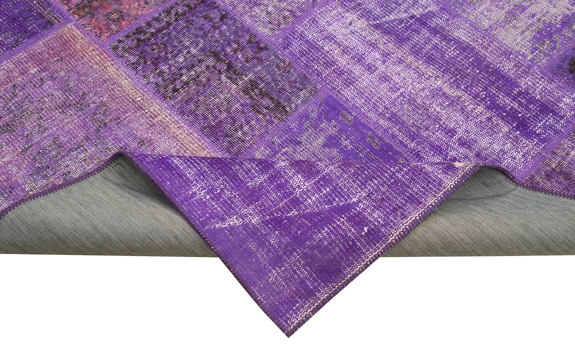 Handmade Wool Area Rug - Kirk Yama Purple Patchwork Cotton Wool Carpet 6'4''x9'11''