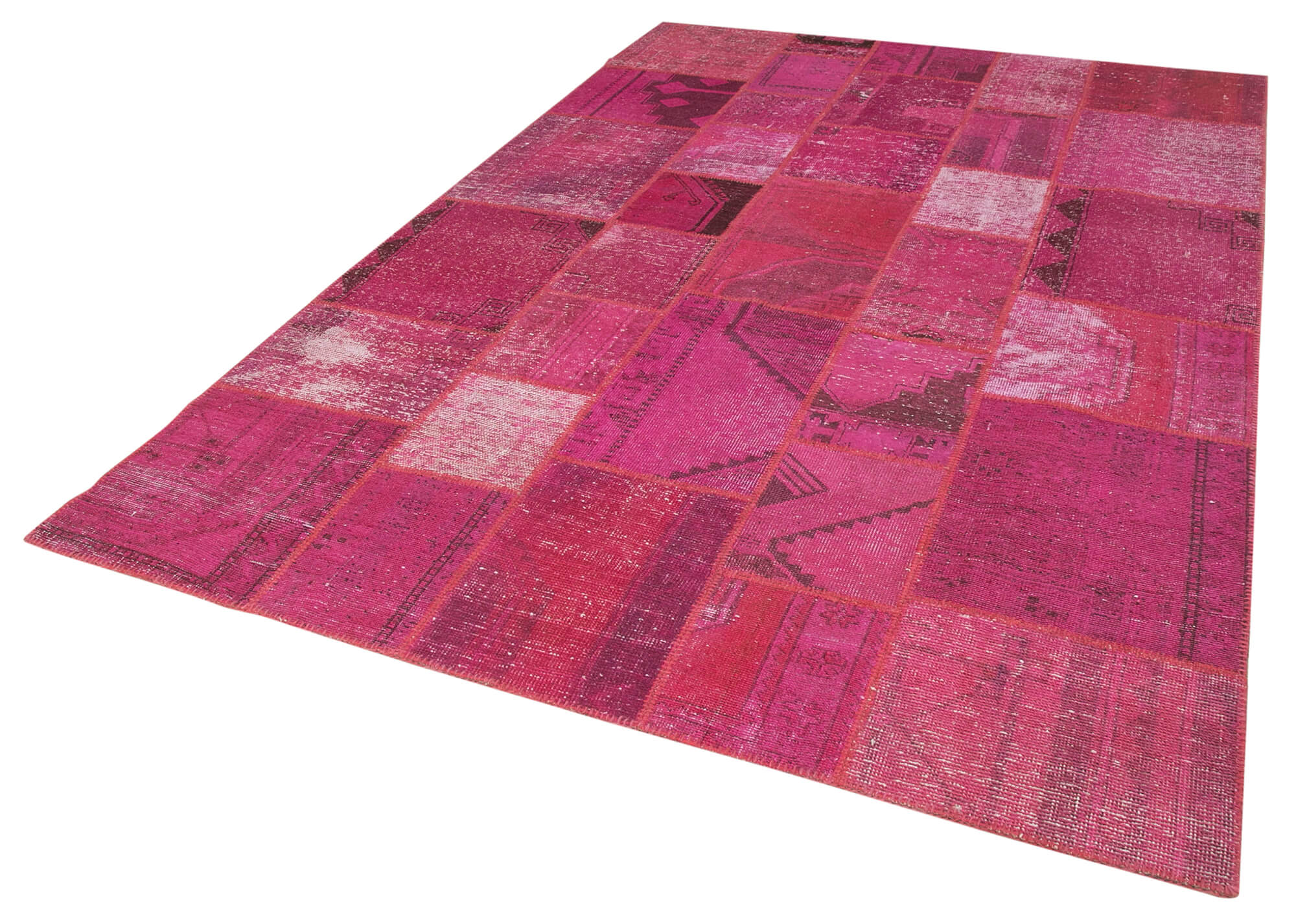 Handmade Patchwork Rug - Pink Patchwork Carpet 6'8''x9'11'' Cotton Wool Rug