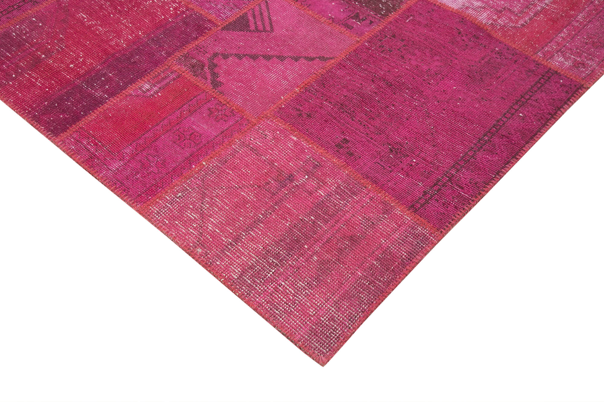 Handmade Patchwork Rug - Pink Patchwork Carpet 6'8''x9'11'' Cotton Wool Rug