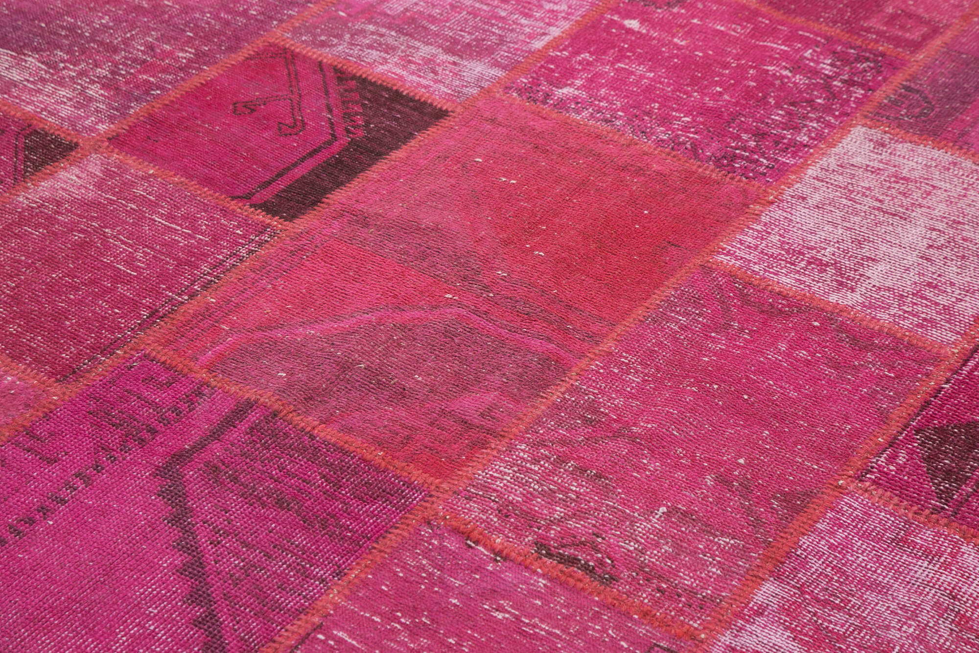 Handmade Patchwork Rug - Pink Patchwork Carpet 6'8''x9'11'' Cotton Wool Rug