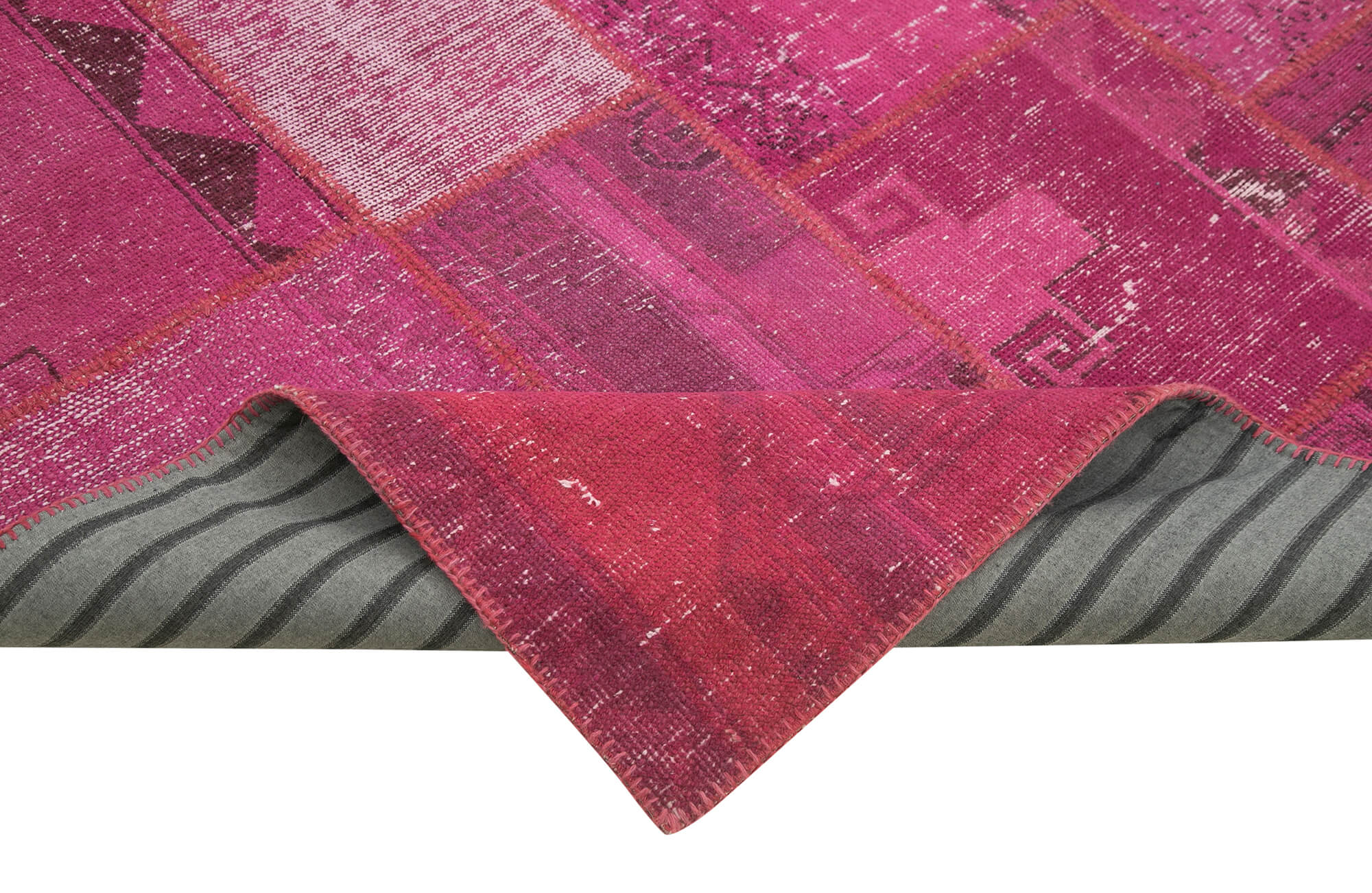 Handmade Patchwork Rug - Pink Patchwork Carpet 6'8''x9'11'' Cotton Wool Rug