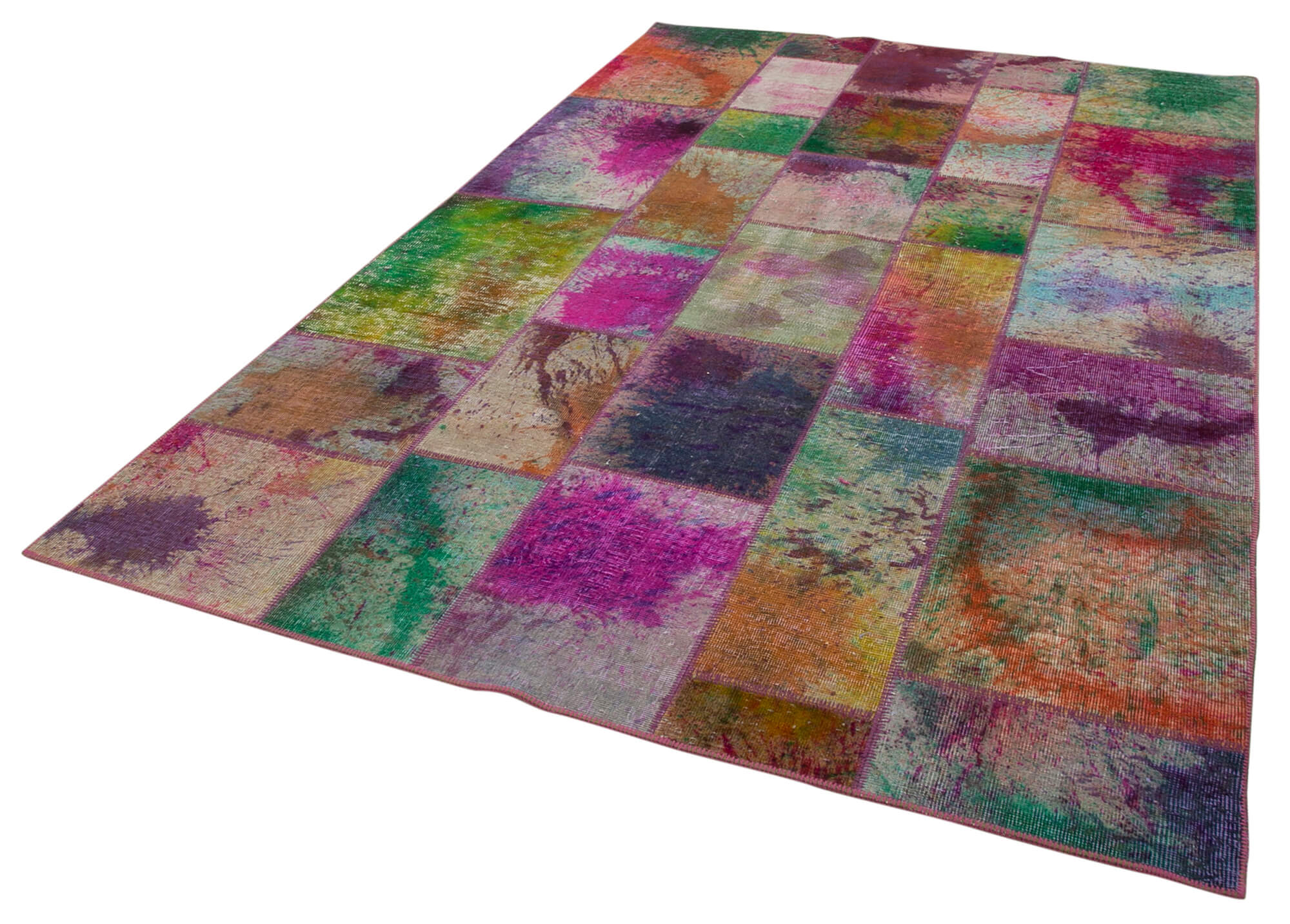 Handmade Area Rug – Grey Patchwork Wool Cotton Carpet for Living Room