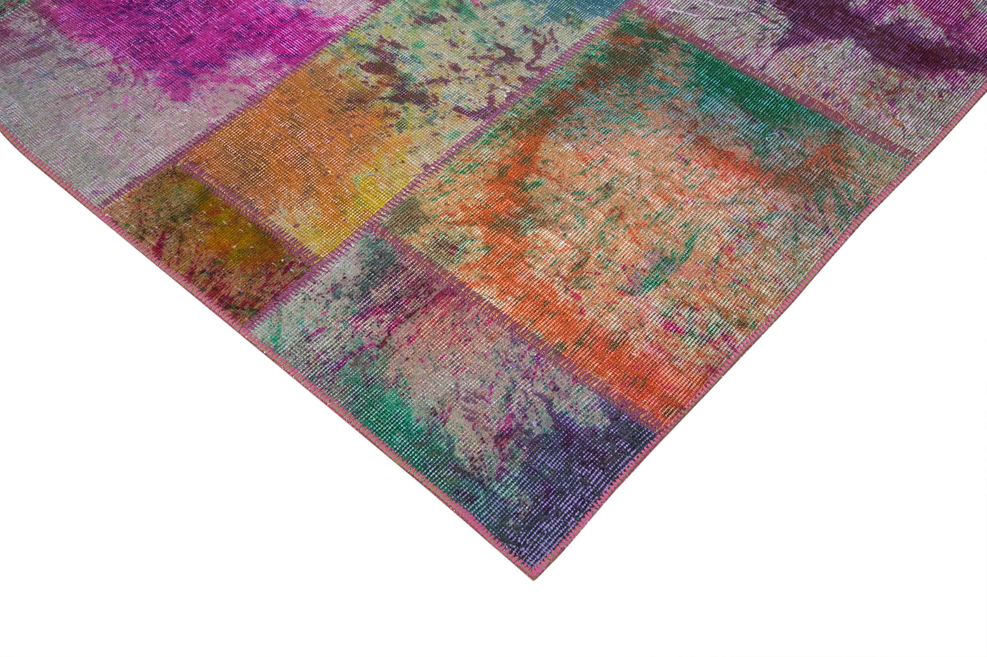 Handmade Area Rug – Grey Patchwork Wool Cotton Carpet for Living Room