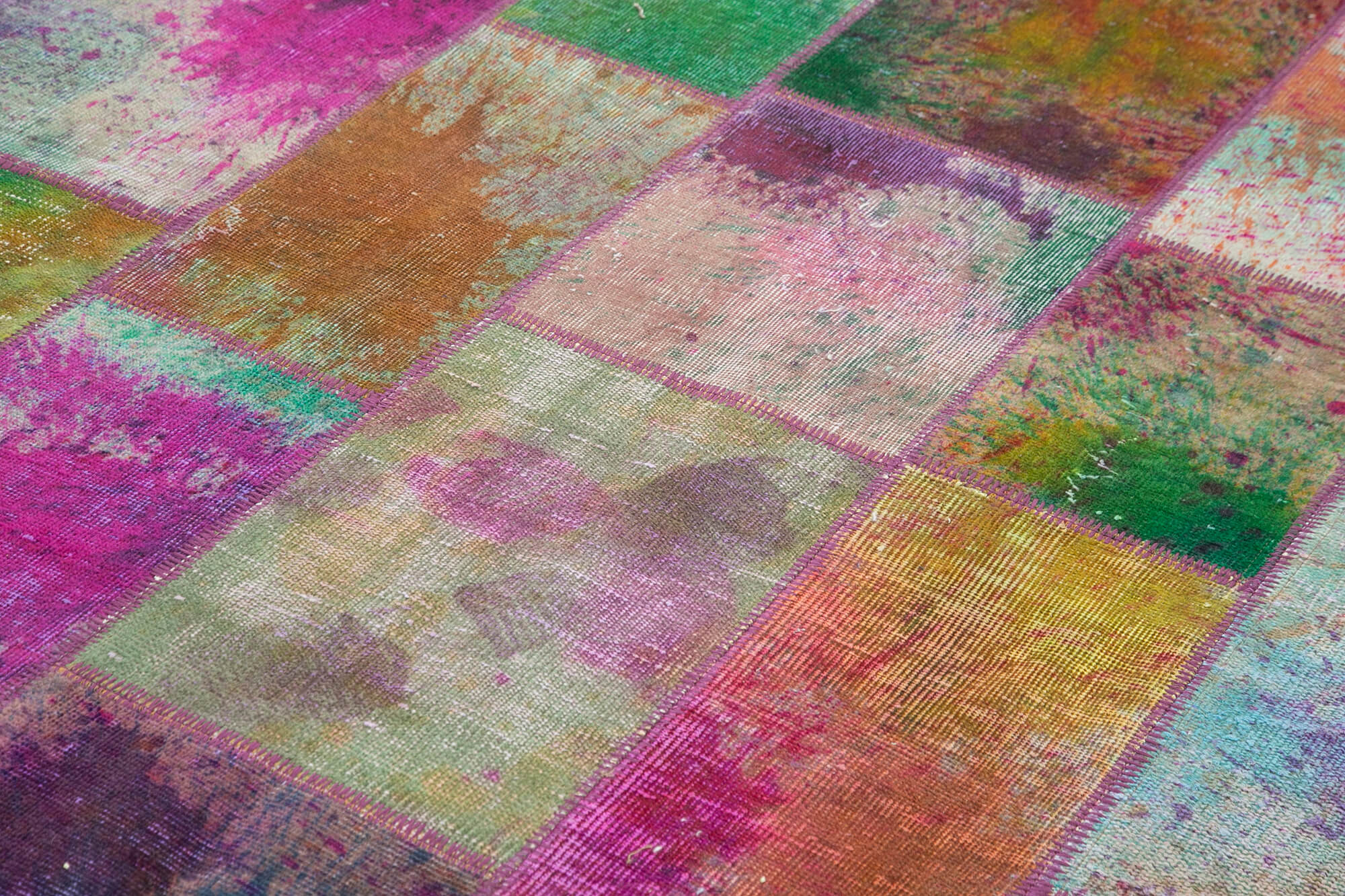 Handmade Area Rug – Grey Patchwork Wool Cotton Carpet for Living Room
