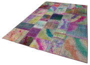 Handmade Wool Area Rug - Grey Patchwork Vintage Turkish Carpet 6'6''x9'10''