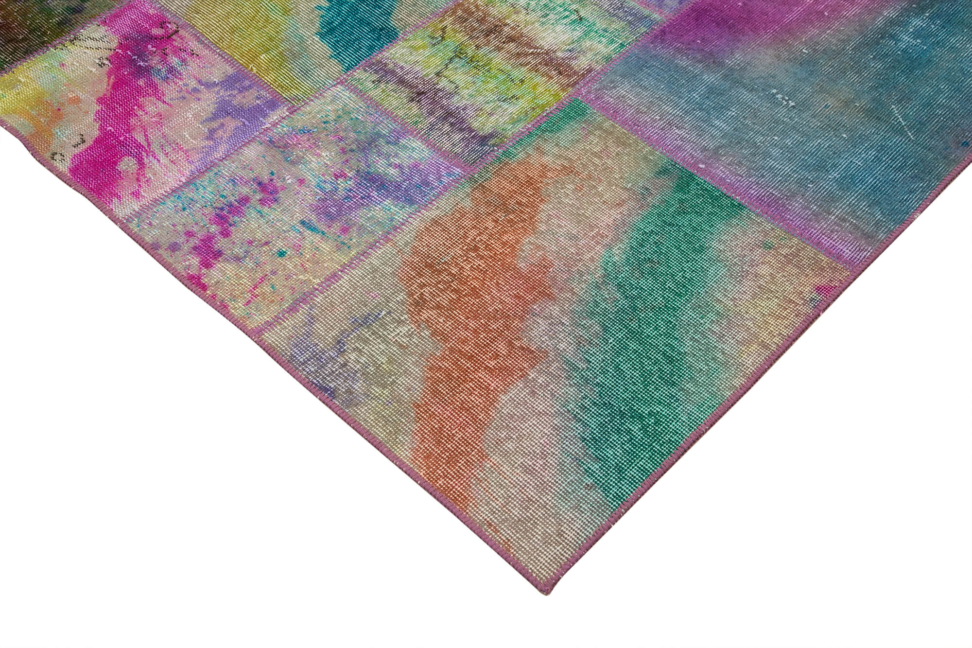 Handmade Wool Area Rug - Grey Patchwork Vintage Turkish Carpet 6'6''x9'10''