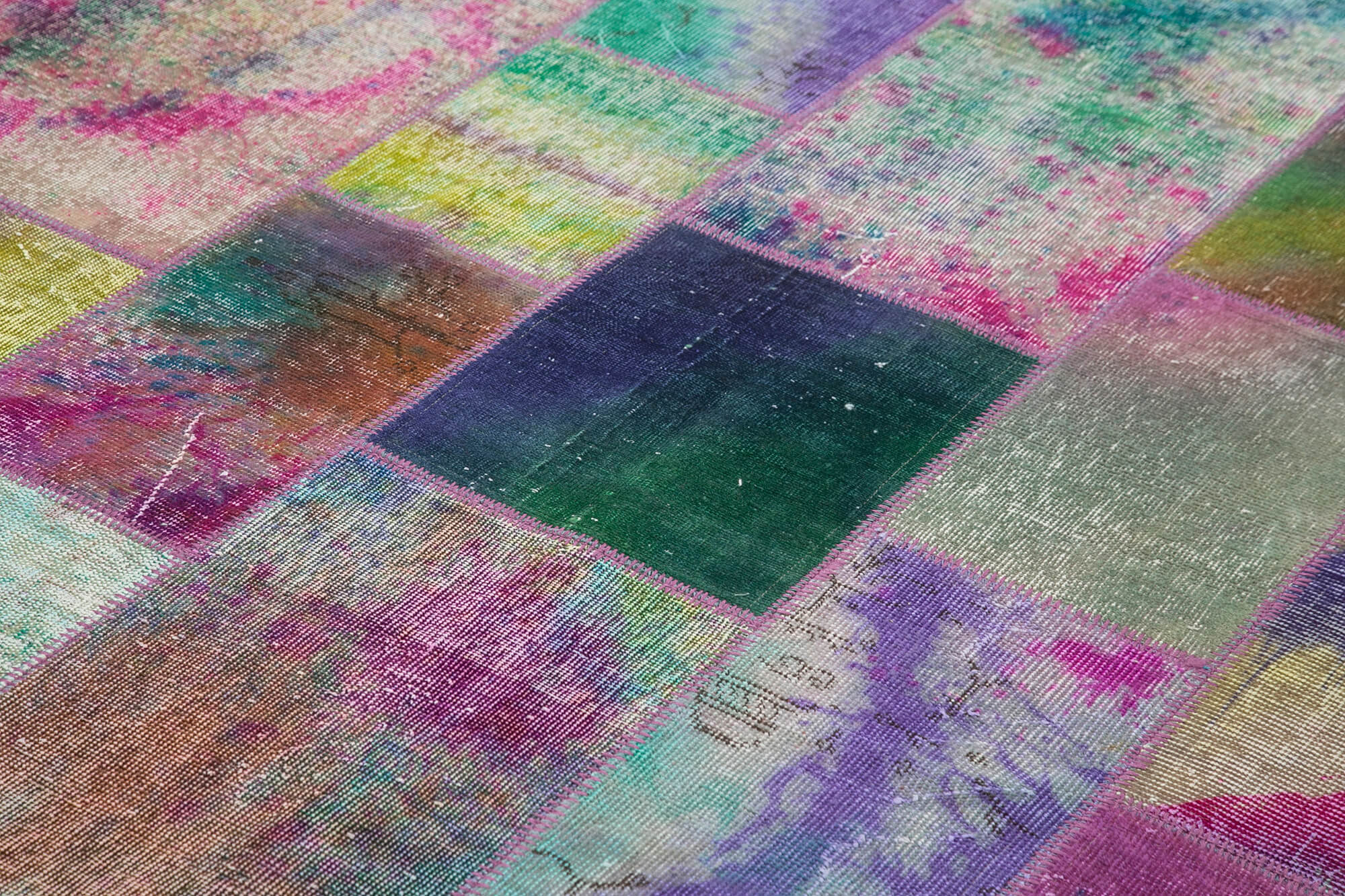 Handmade Wool Area Rug - Grey Patchwork Vintage Turkish Carpet 6'6''x9'10''