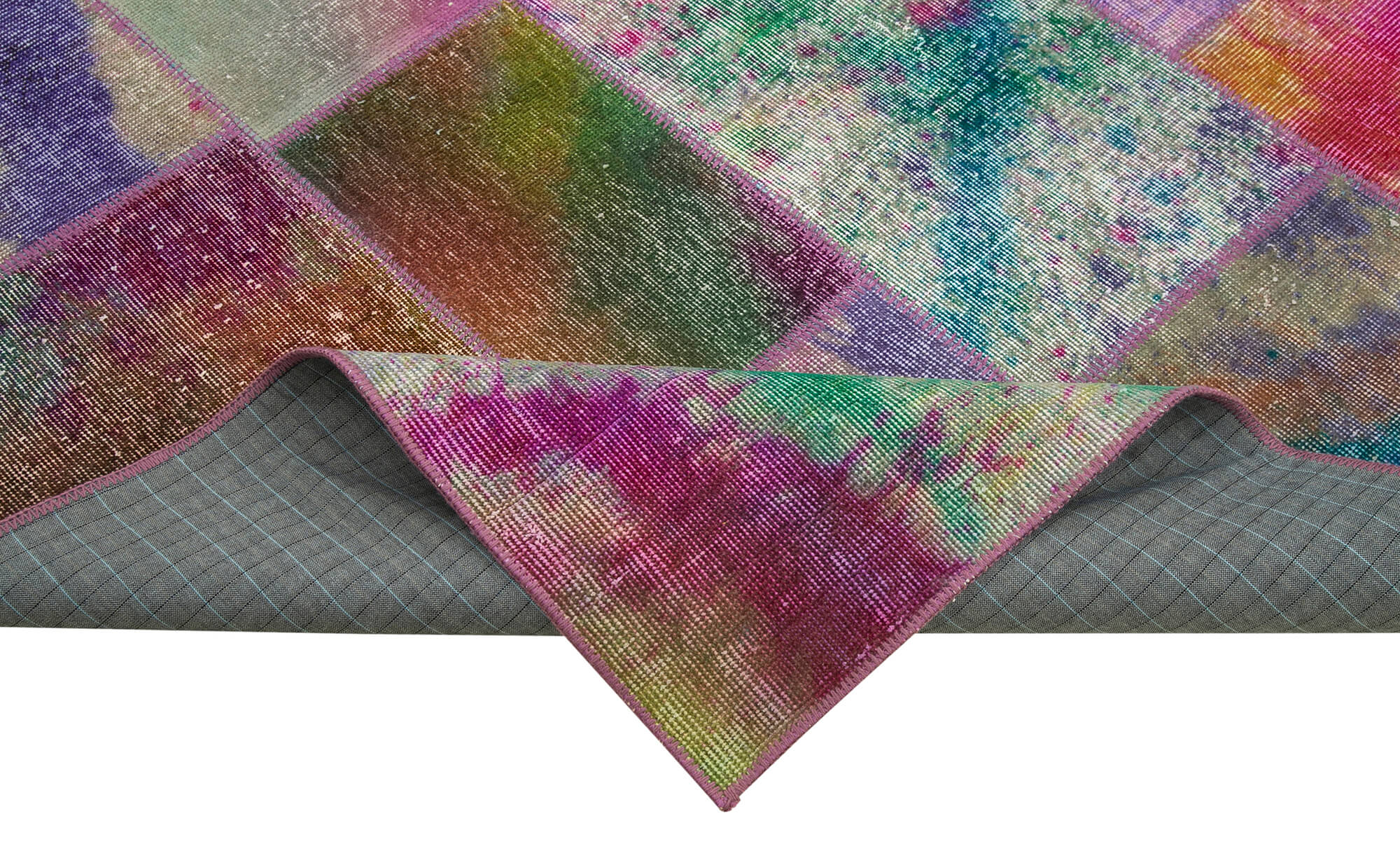 Handmade Wool Area Rug - Grey Patchwork Vintage Turkish Carpet 6'6''x9'10''