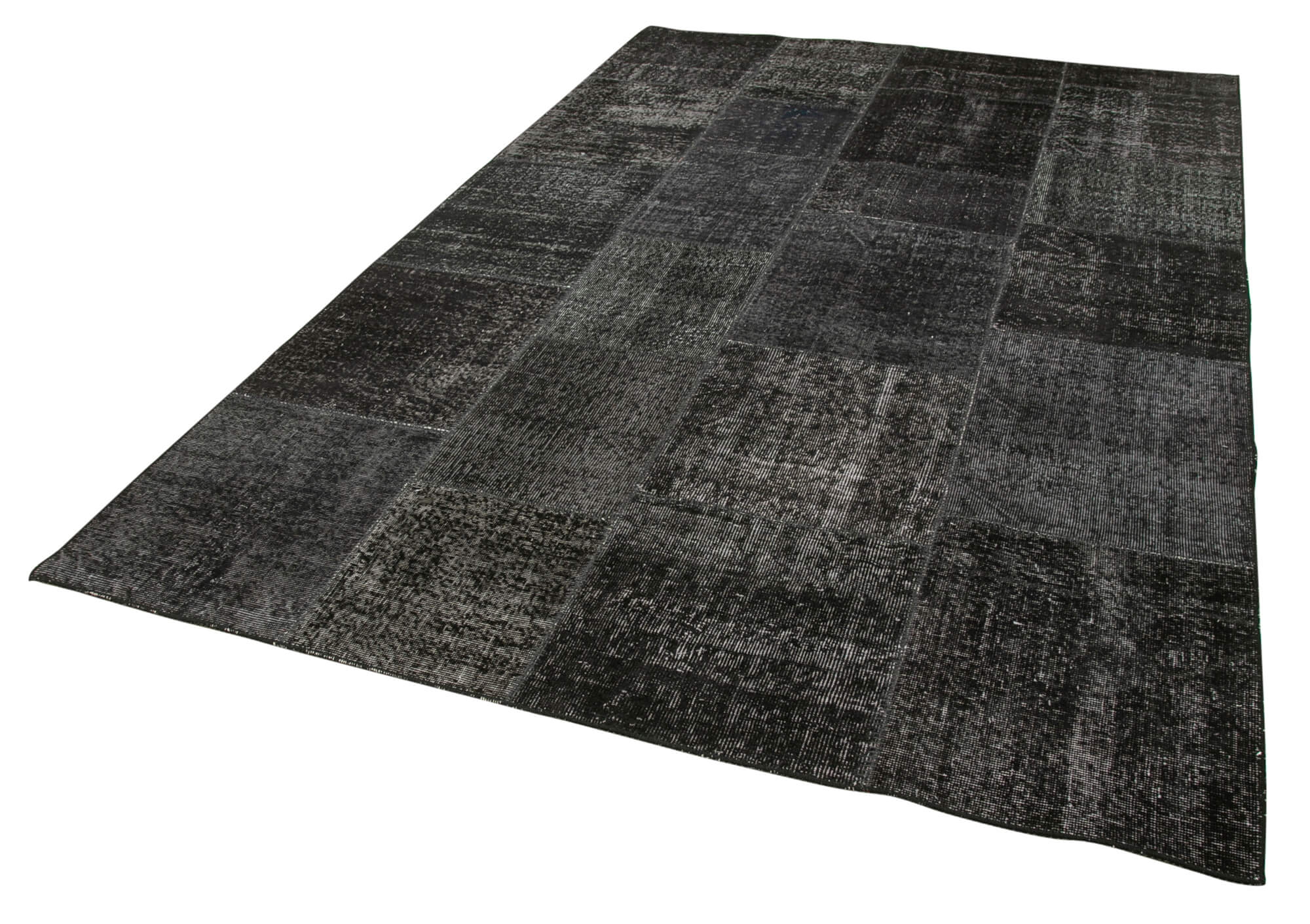 Handmade Patchwork Rug - Black Patchwork Carpet Cotton Wool Blend 6'4''x9'10''