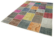 Handmade Patchwork Rug - Grey Patchwork Design Cotton Wool Carpet 6'9''x9'9''
