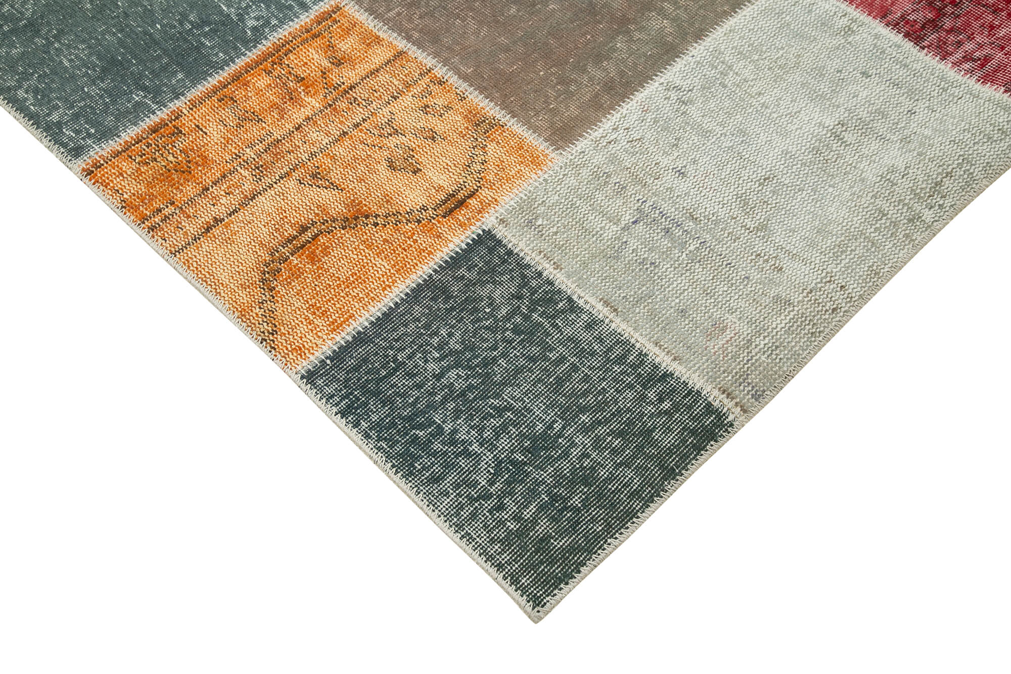 Handmade Patchwork Rug - Grey Patchwork Design Cotton Wool Carpet 6'9''x9'9''