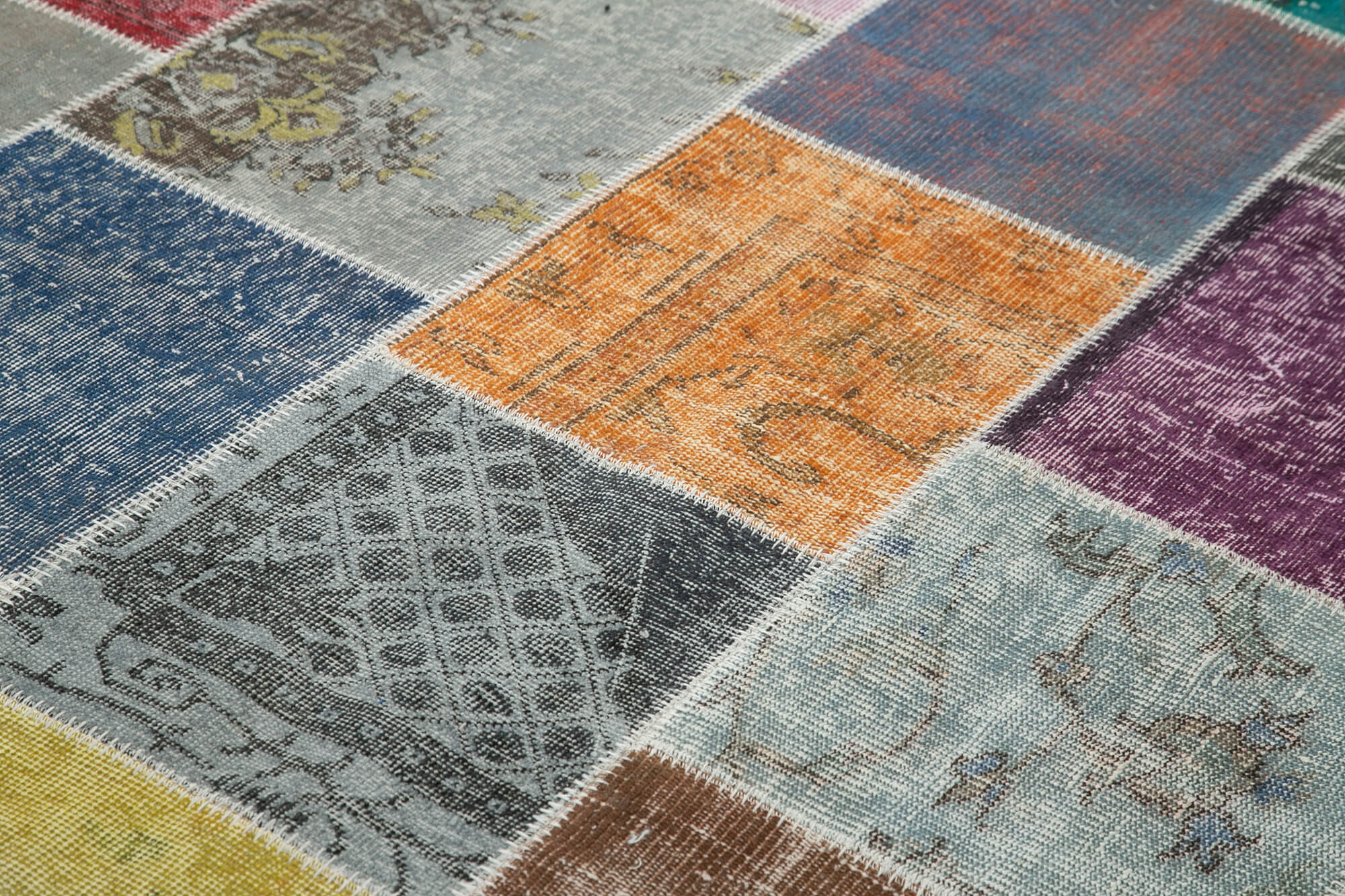 Handmade Patchwork Rug - Grey Patchwork Design Cotton Wool Carpet 6'9''x9'9''