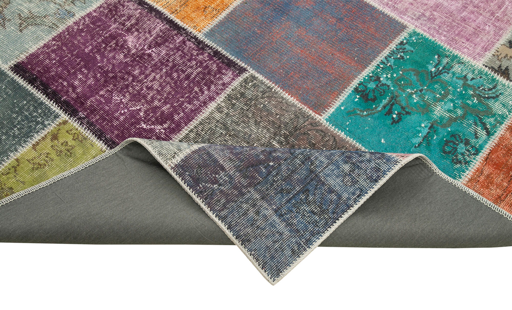 Handmade Patchwork Rug - Grey Patchwork Design Cotton Wool Carpet 6'9''x9'9''