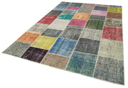 Handmade Patchwork Rug – Kirk Yama Grey Cotton Wool Vintage Area Carpet 6'9"x9'11"