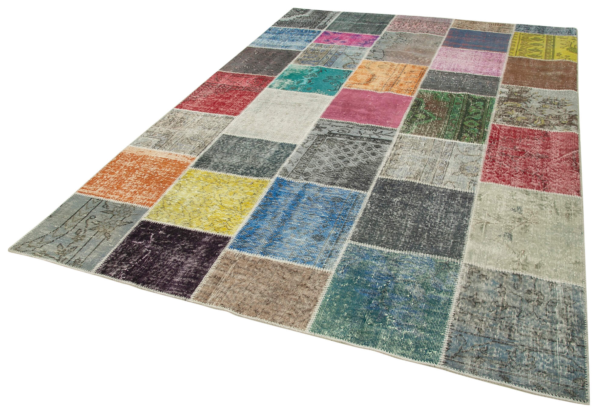 Handmade Patchwork Rug – Kirk Yama Grey Cotton Wool Vintage Area Carpet 6'9"x9'11"