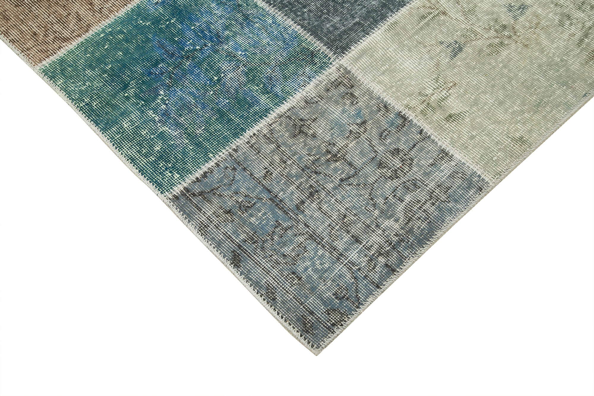 Handmade Patchwork Rug – Kirk Yama Grey Cotton Wool Vintage Area Carpet 6'9"x9'11"