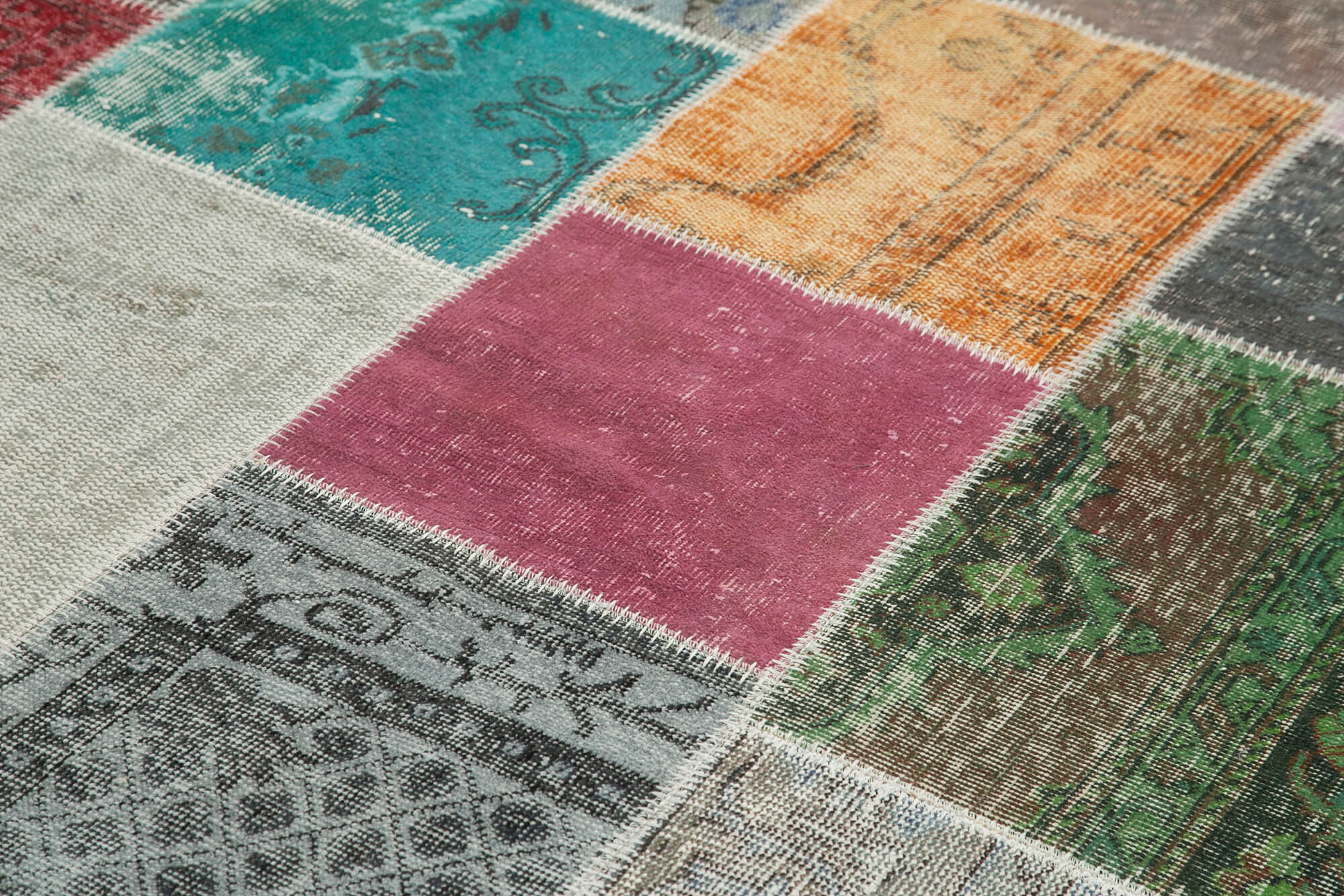 Handmade Patchwork Rug – Kirk Yama Grey Cotton Wool Vintage Area Carpet 6'9"x9'11"