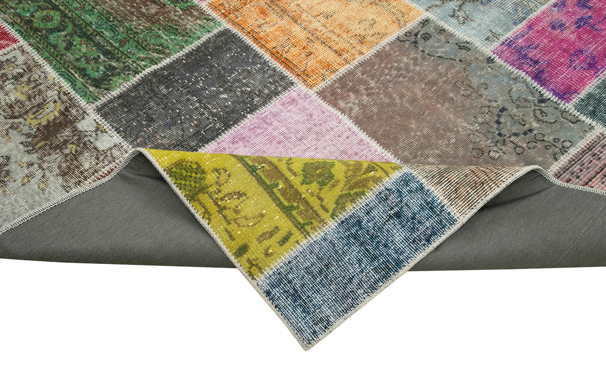 Handmade Patchwork Rug – Kirk Yama Grey Cotton Wool Vintage Area Carpet 6'9"x9'11"