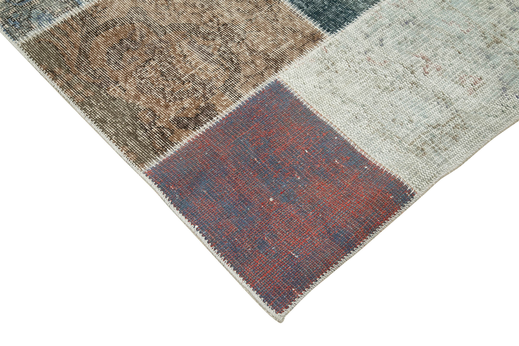 Handmade Wool Area Rug - Kirk Yama Grey Patchwork Cotton Wool Rug 6x9 Feet