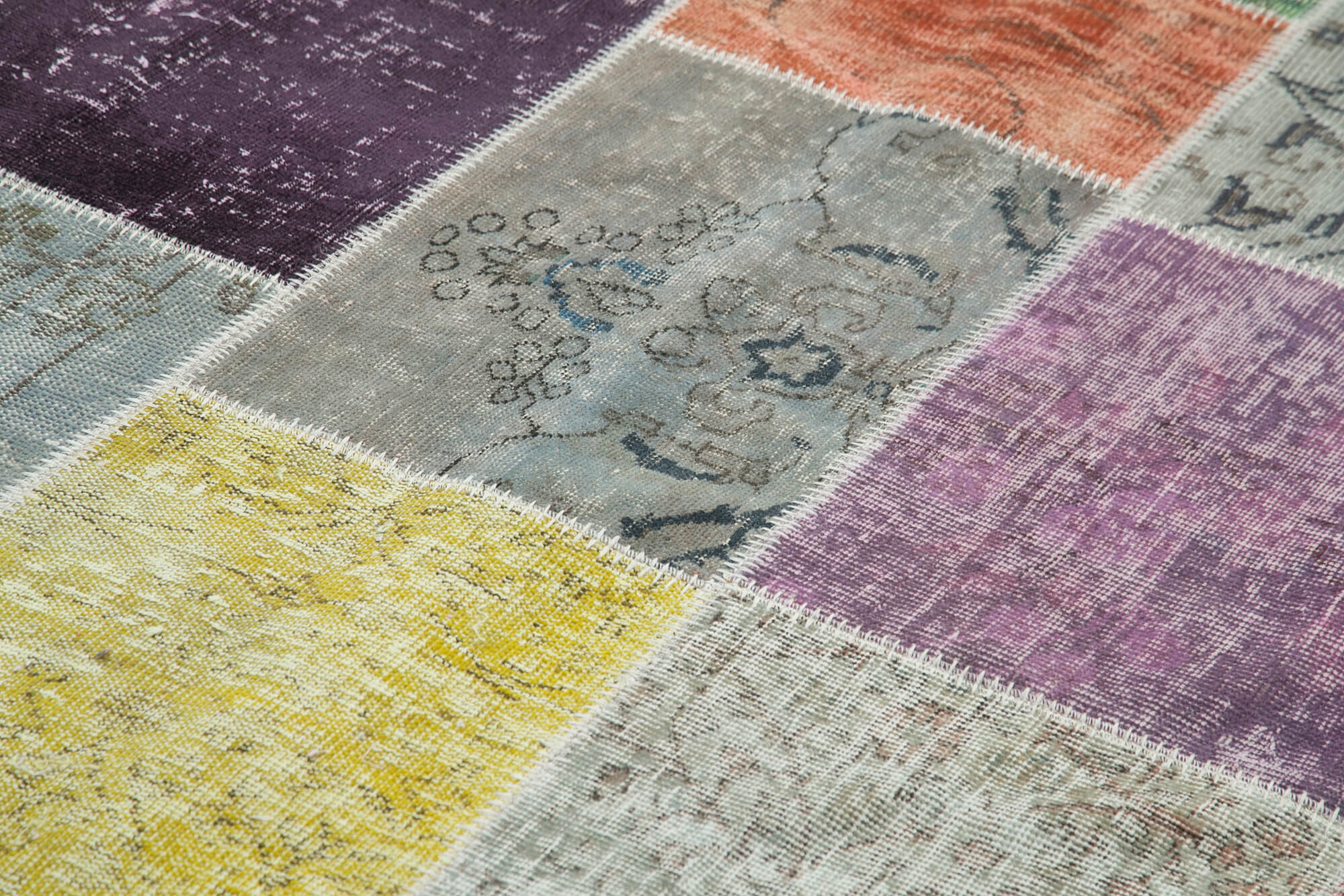 Handmade Wool Area Rug - Kirk Yama Grey Patchwork Cotton Wool Rug 6x9 Feet