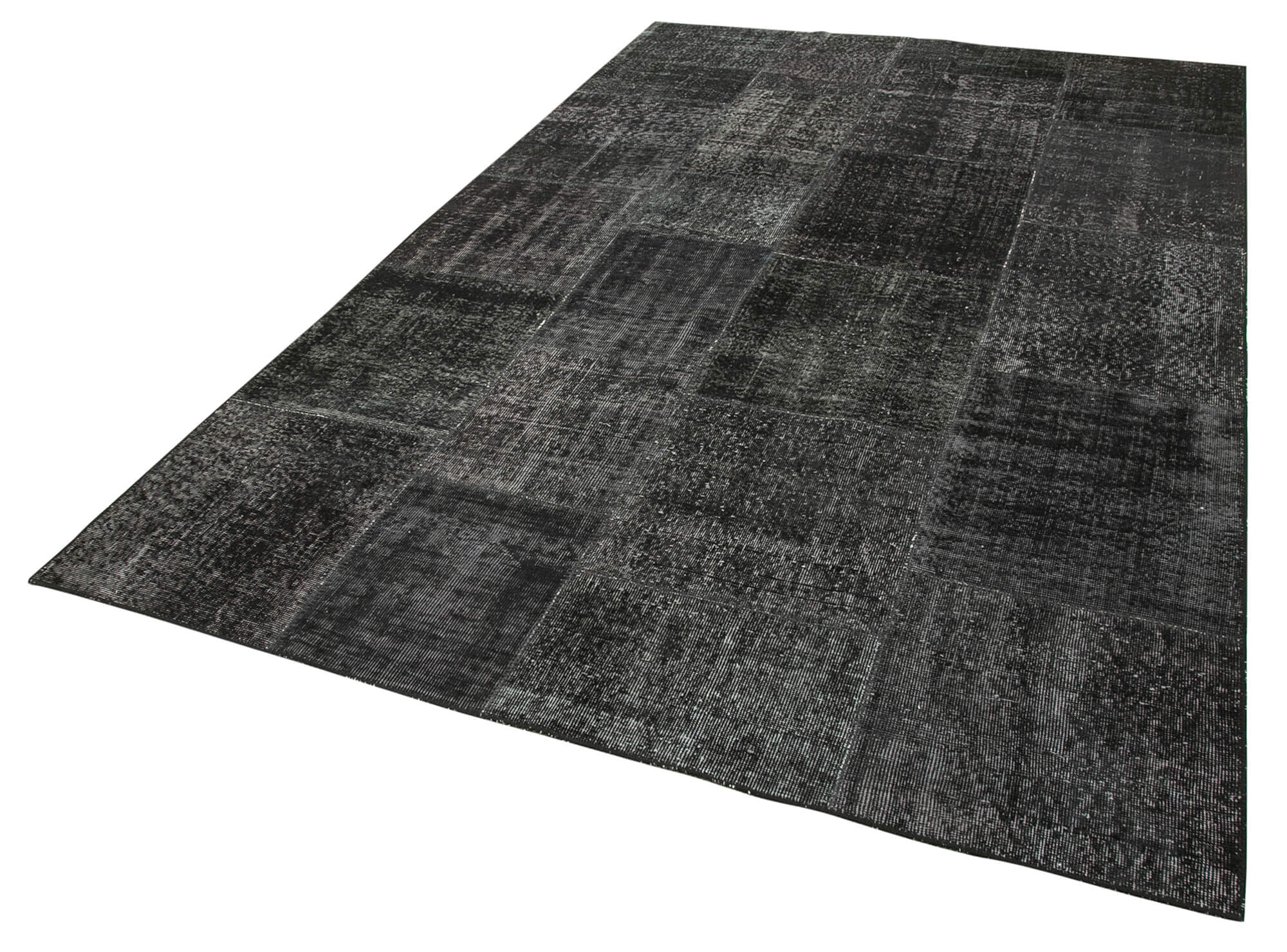Handmade Patchwork Rug – Black Patchwork Carpet Cotton Wool Vintage Area Rug 6'4'' x 9'10''