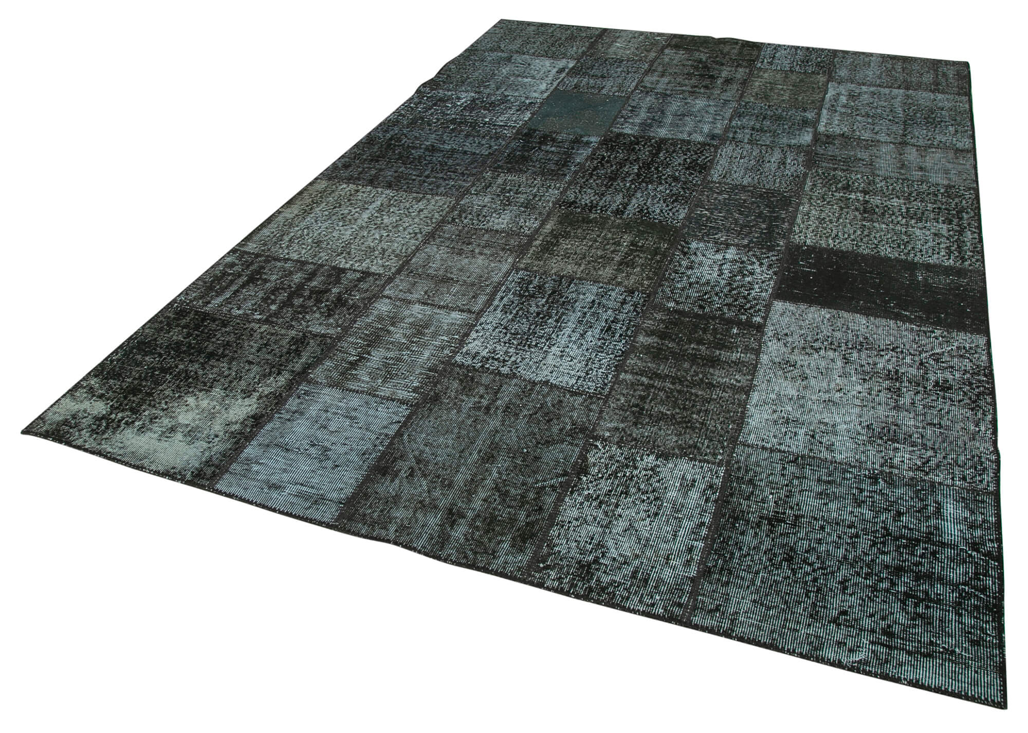 Handmade Patchwork Rug - Kirk Yama Black Cotton Wool Area Rug 6'7" x 9'10"