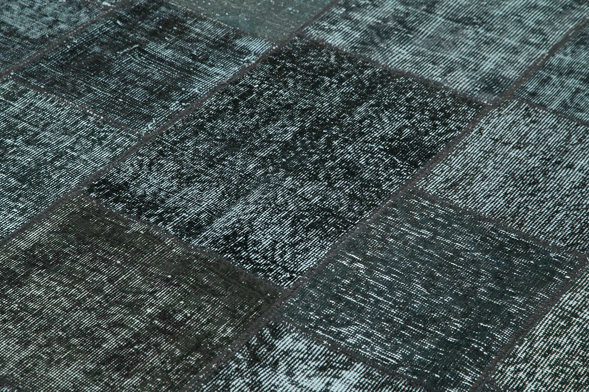 Handmade Patchwork Rug - Kirk Yama Black Cotton Wool Area Rug 6'7" x 9'10"