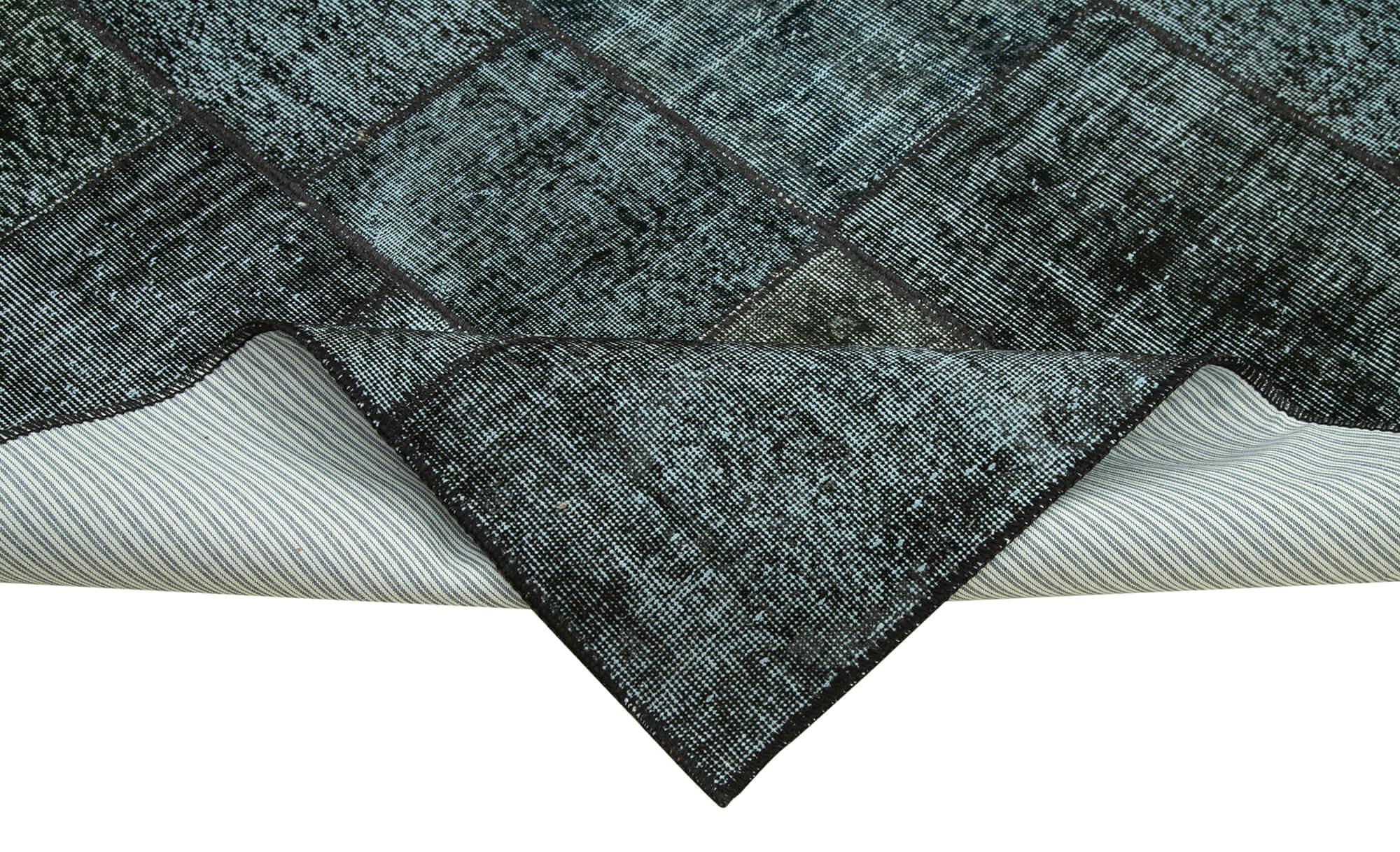 Handmade Patchwork Rug - Kirk Yama Black Cotton Wool Area Rug 6'7" x 9'10"