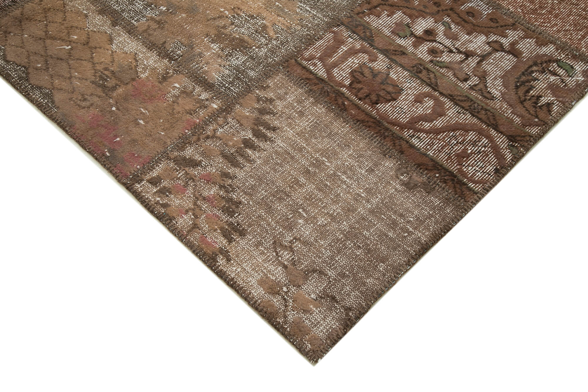 Handmade Patchwork Area Rug - Brown Patchwork Carpet, Soft Wool & Durable Cotton