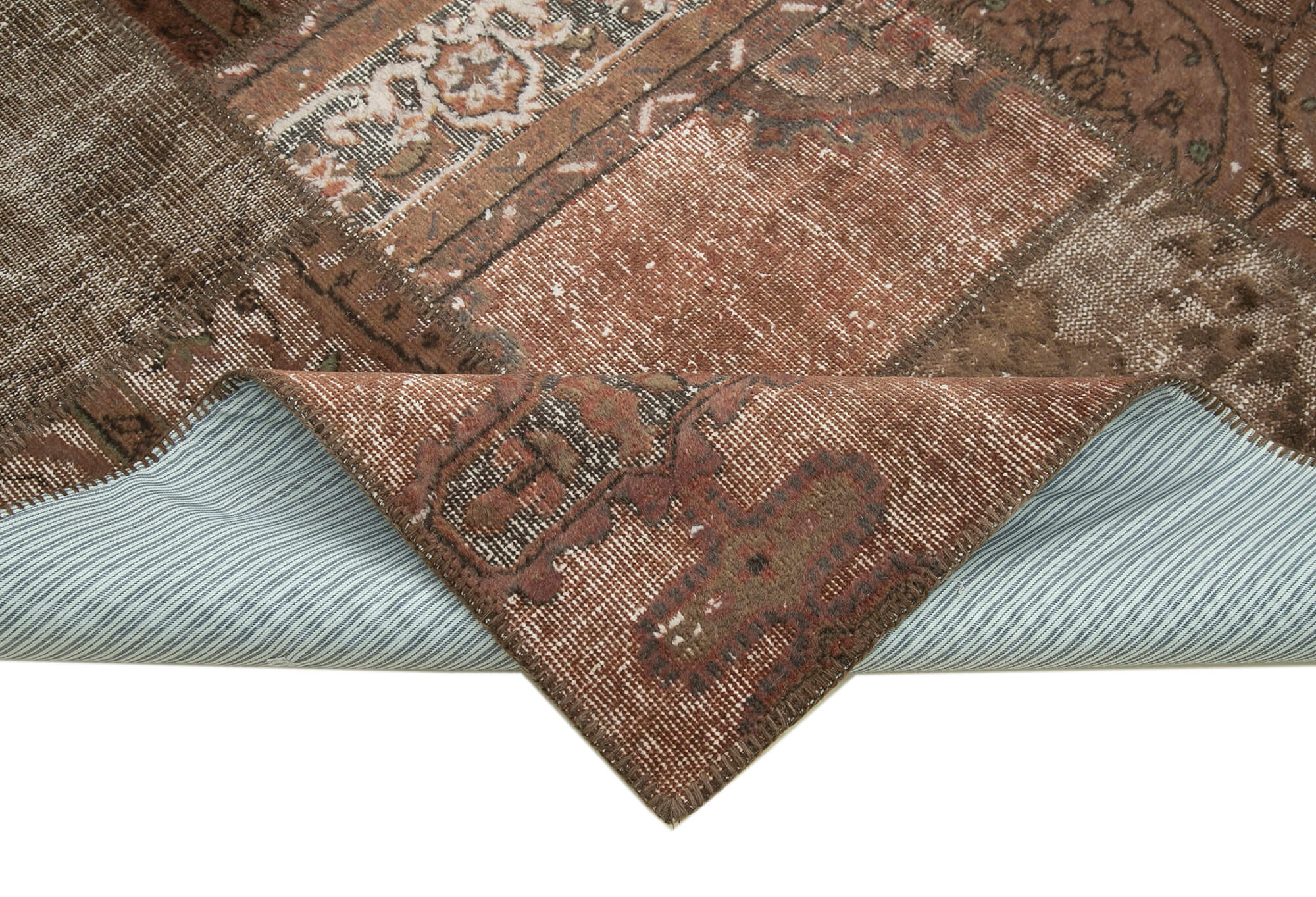 Handmade Patchwork Area Rug - Brown Patchwork Carpet, Soft Wool & Durable Cotton
