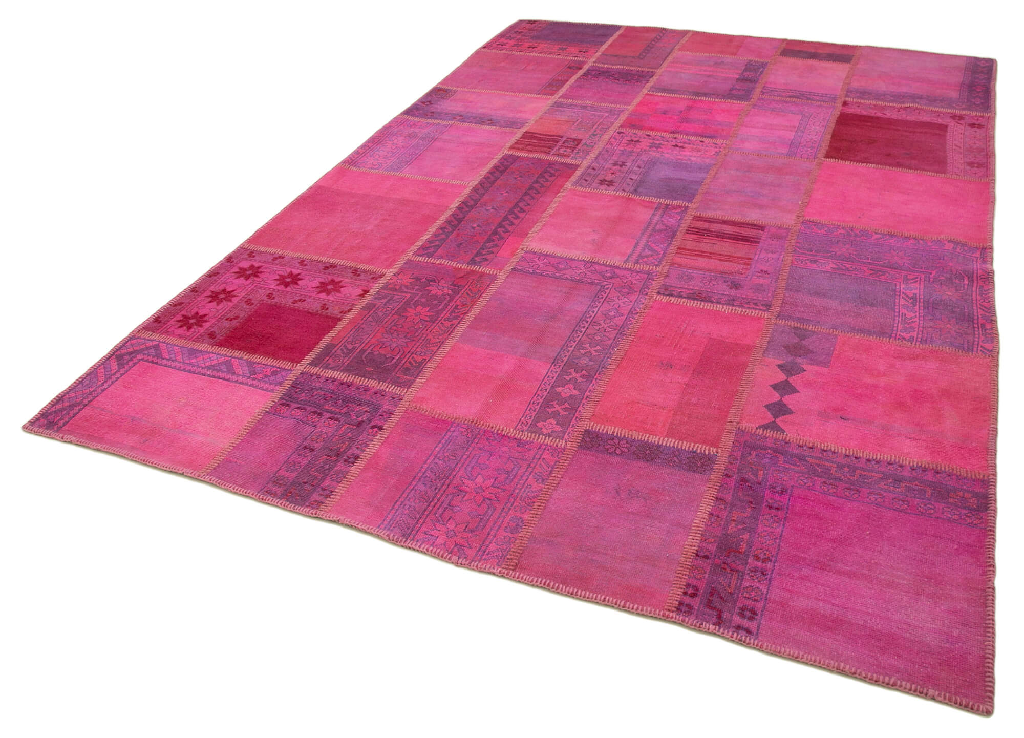 Handmade Patchwork Rug - Kirk Yama Pink Cotton Wool Vintage Area Rug 6'9''x10'