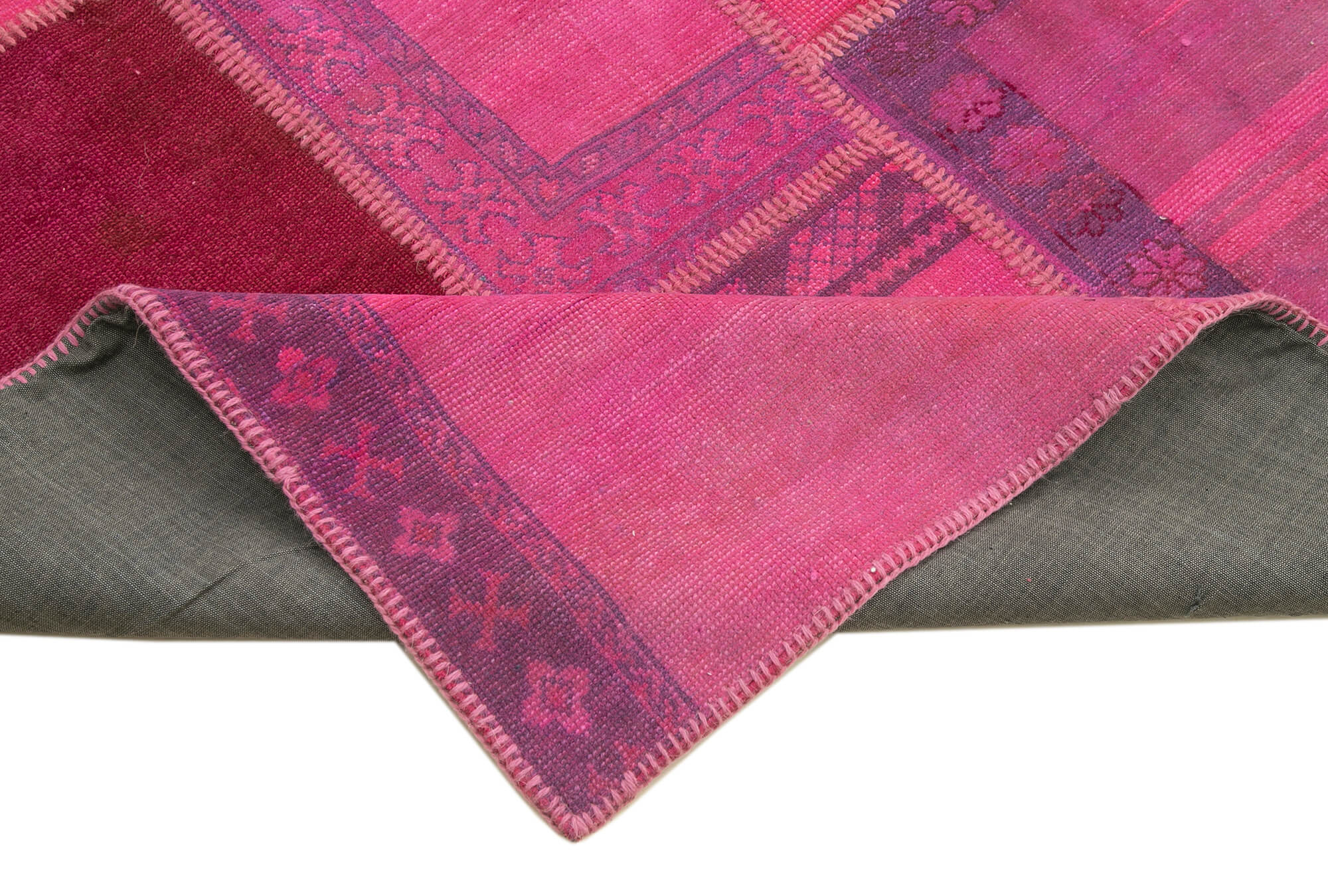 Handmade Patchwork Rug - Kirk Yama Pink Cotton Wool Vintage Area Rug 6'9''x10'