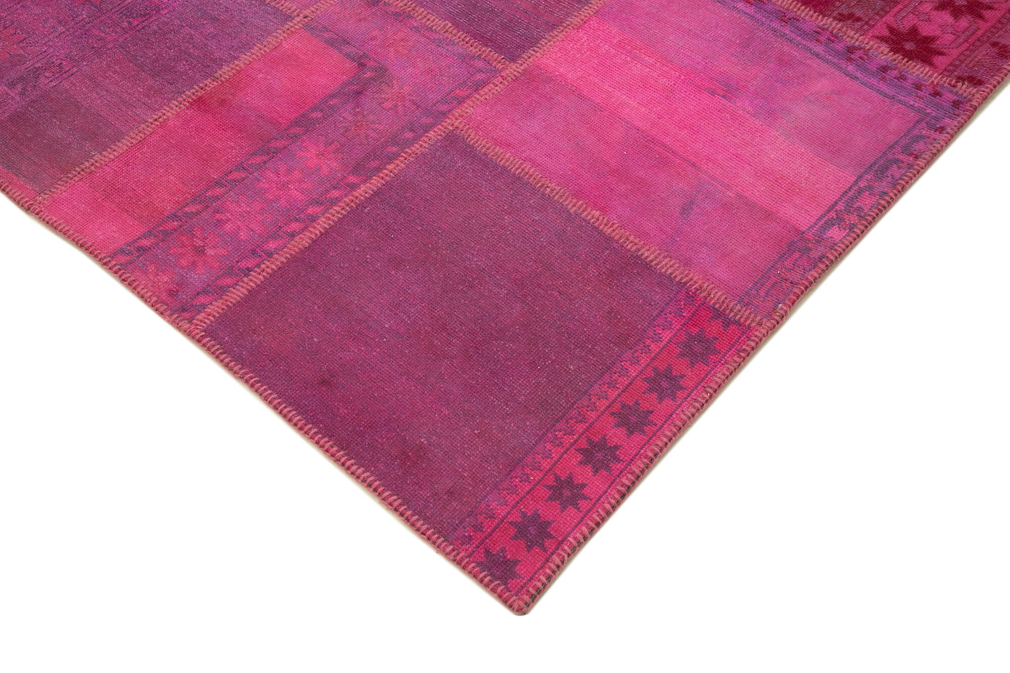 Handmade Area Rug – Pink Patchwork Cotton Wool Vintage Turkish Carpet 6'10" x 10'0"
