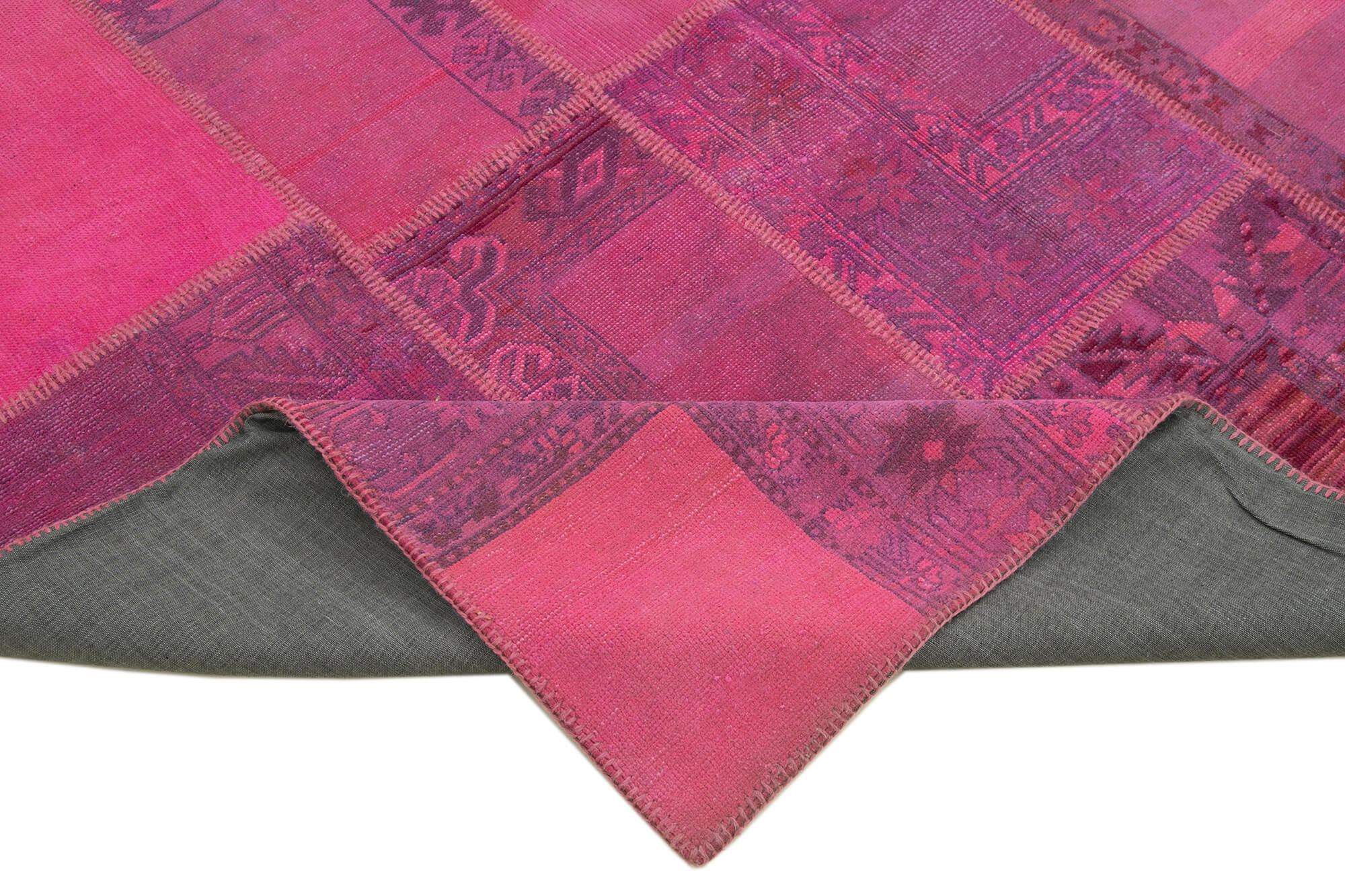 Handmade Area Rug – Pink Patchwork Cotton Wool Vintage Turkish Carpet 6'10" x 10'0"