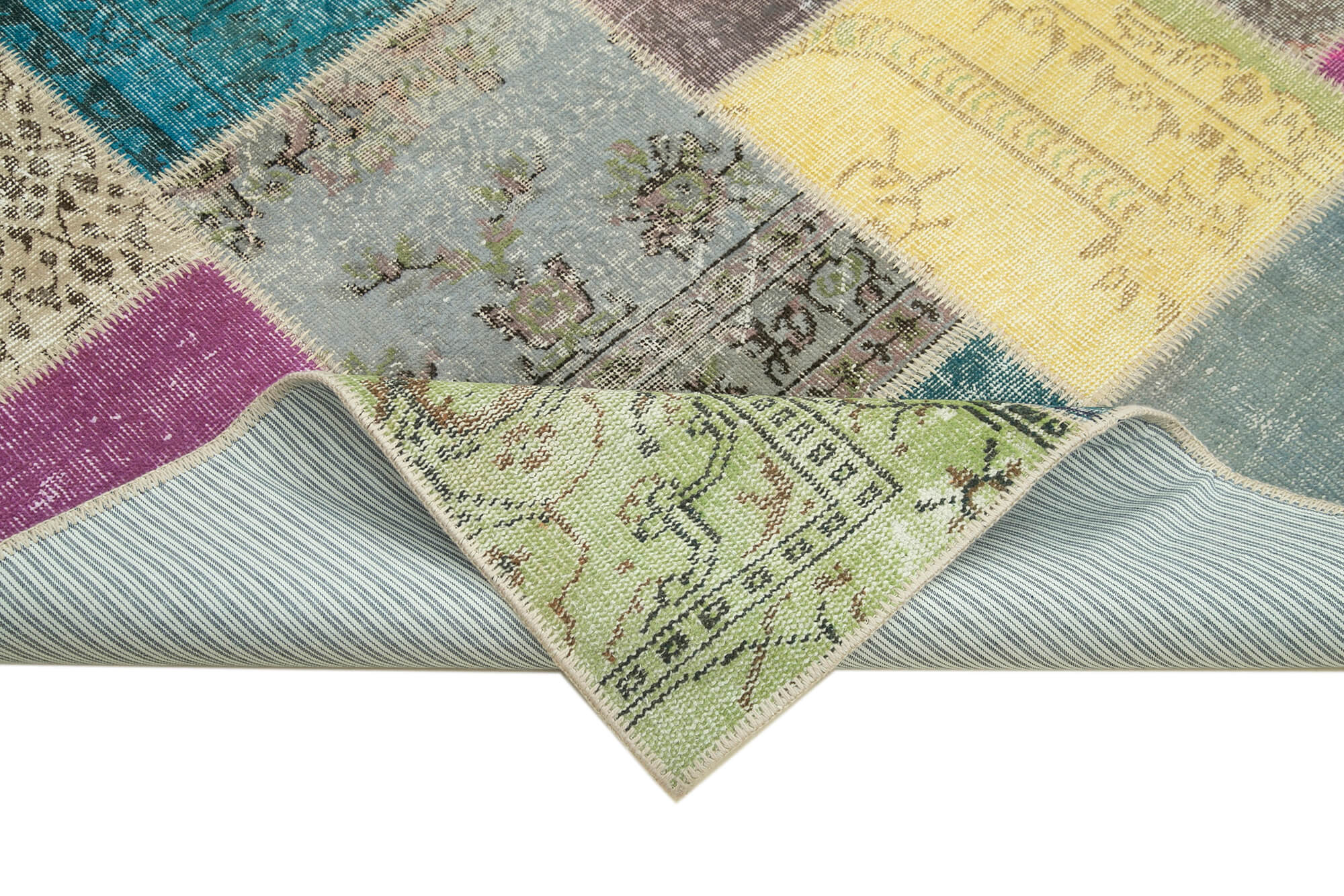 Kirk Yama Grey Patchwork Cotton Wool Handmade Area Rug 6'9'' x 9'10''