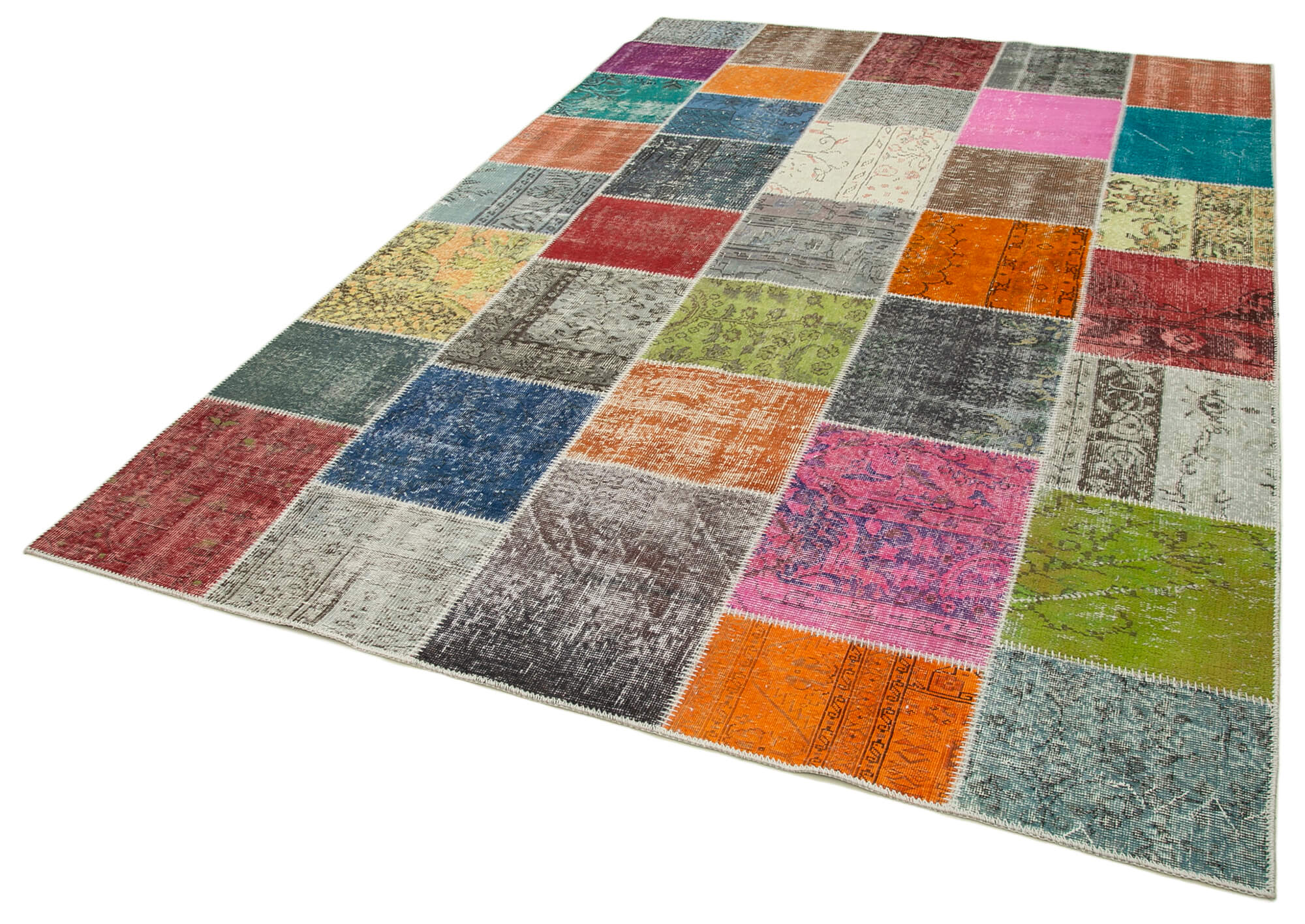 Handmade Patchwork Rug - Kirk Yama Grey Cotton Wool 6x9 Feet Area Rug