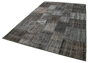 Handmade Patchwork Rug – Kirk Yama Black Cotton Wool 6'6''x9'9'' Vintage Area Rug