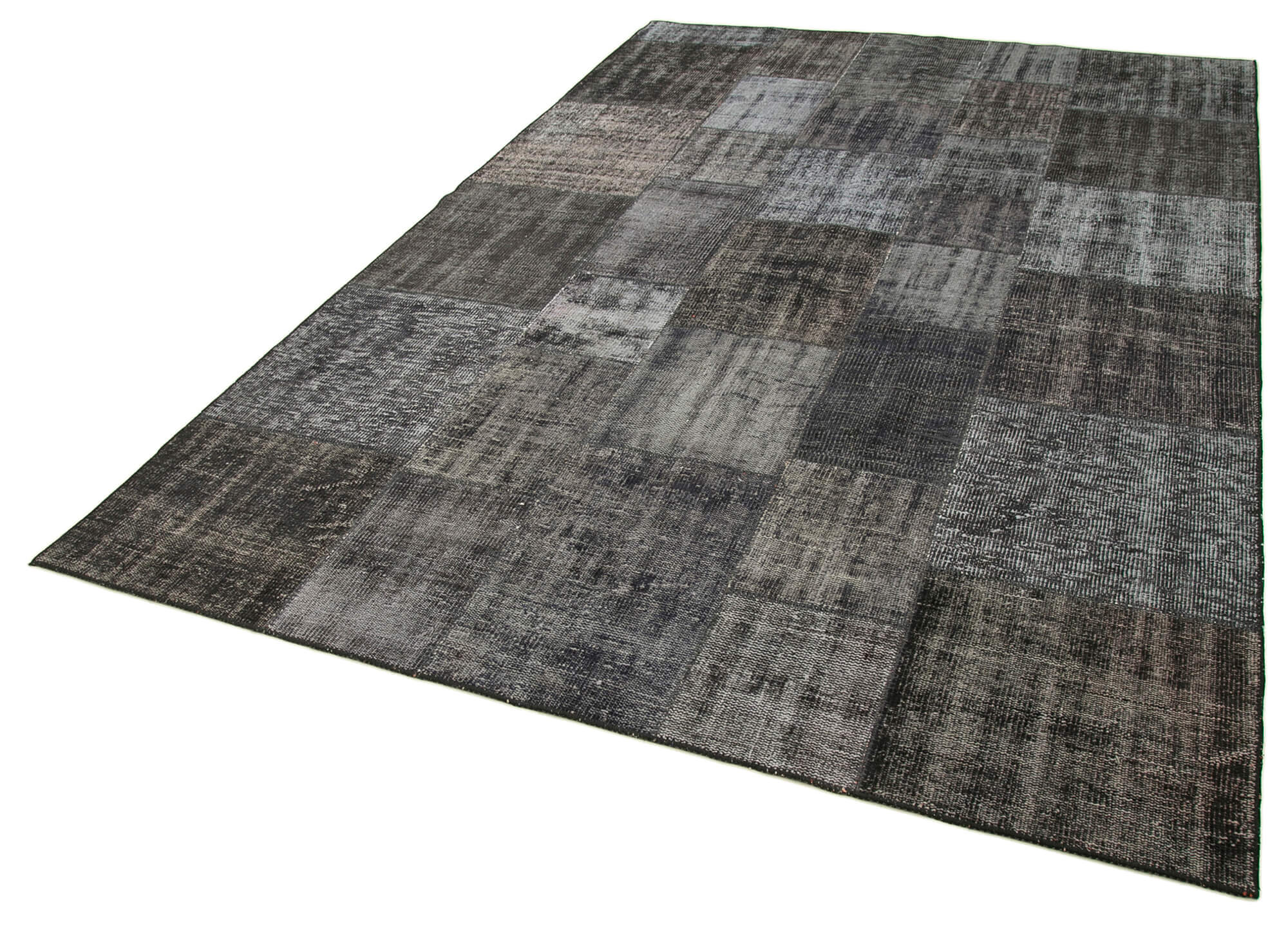 Handmade Patchwork Rug – Kirk Yama Black Cotton Wool 6'6''x9'9'' Vintage Area Rug