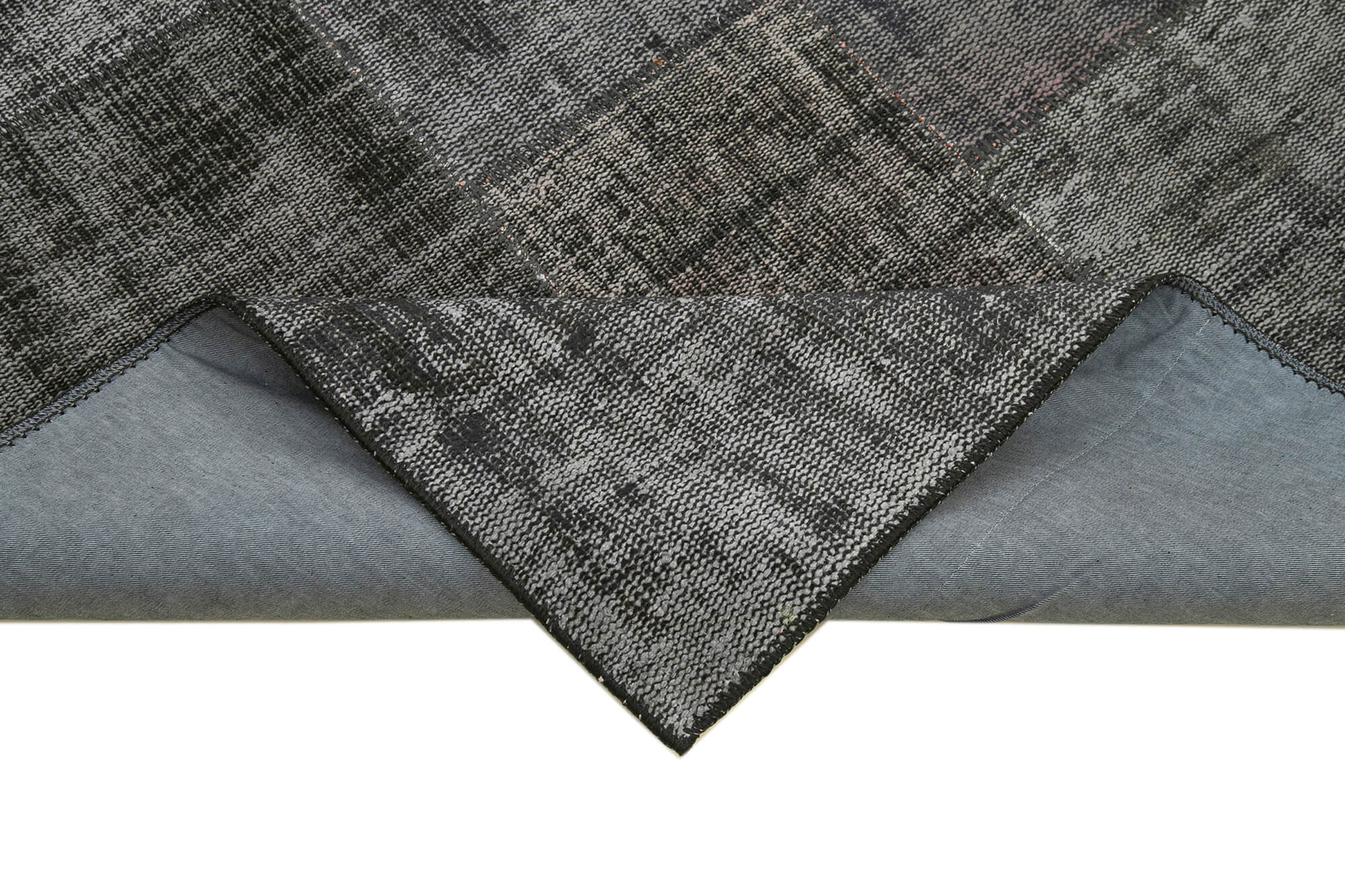 Handmade Patchwork Rug – Kirk Yama Black Cotton Wool 6'6''x9'9'' Vintage Area Rug