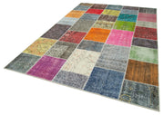 Handmade Wool Area Rug - Kirk Yama Grey Patchwork Cotton Wool Rug 6'9"x9'10"