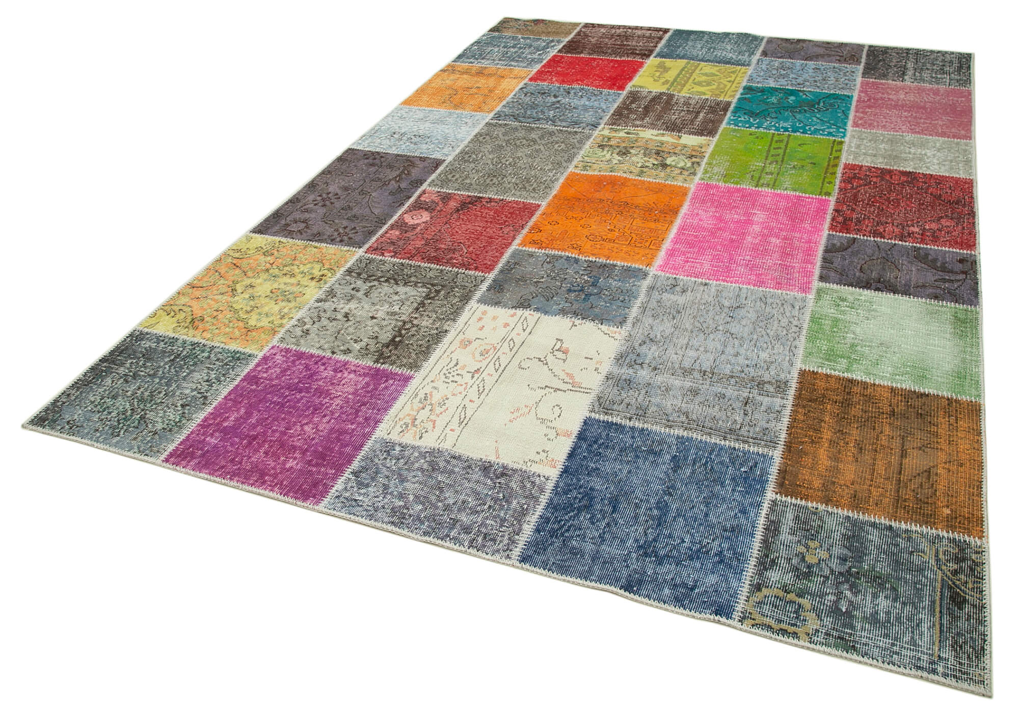 Handmade Wool Area Rug - Kirk Yama Grey Patchwork Cotton Wool Rug 6'9"x9'10"