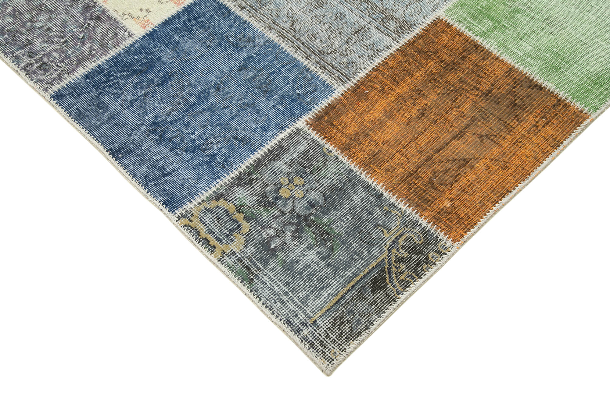 Handmade Wool Area Rug - Kirk Yama Grey Patchwork Cotton Wool Rug 6'9"x9'10"