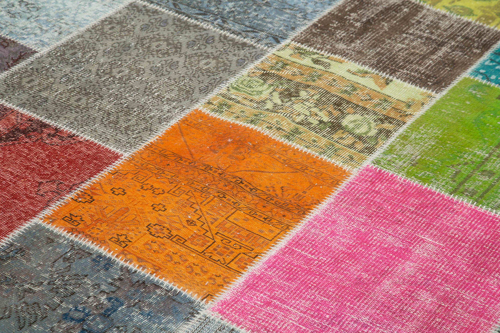 Handmade Wool Area Rug - Kirk Yama Grey Patchwork Cotton Wool Rug 6'9"x9'10"