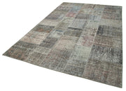 Handmade Wool Area Rug - Kirk Yama Grey Patchwork Cotton Wool Rug 6'6''x9'11''