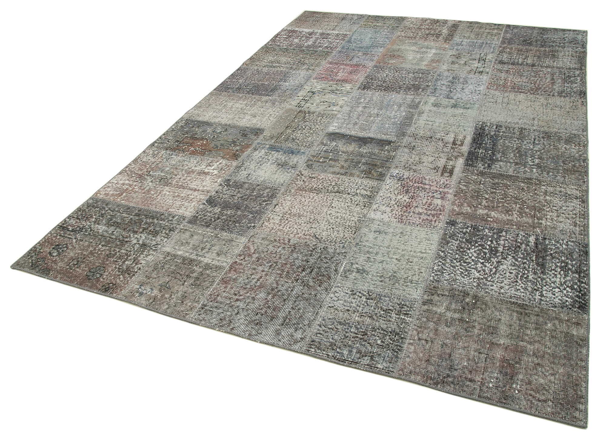 Handmade Wool Area Rug - Kirk Yama Grey Patchwork Cotton Wool Rug 6'6''x9'11''