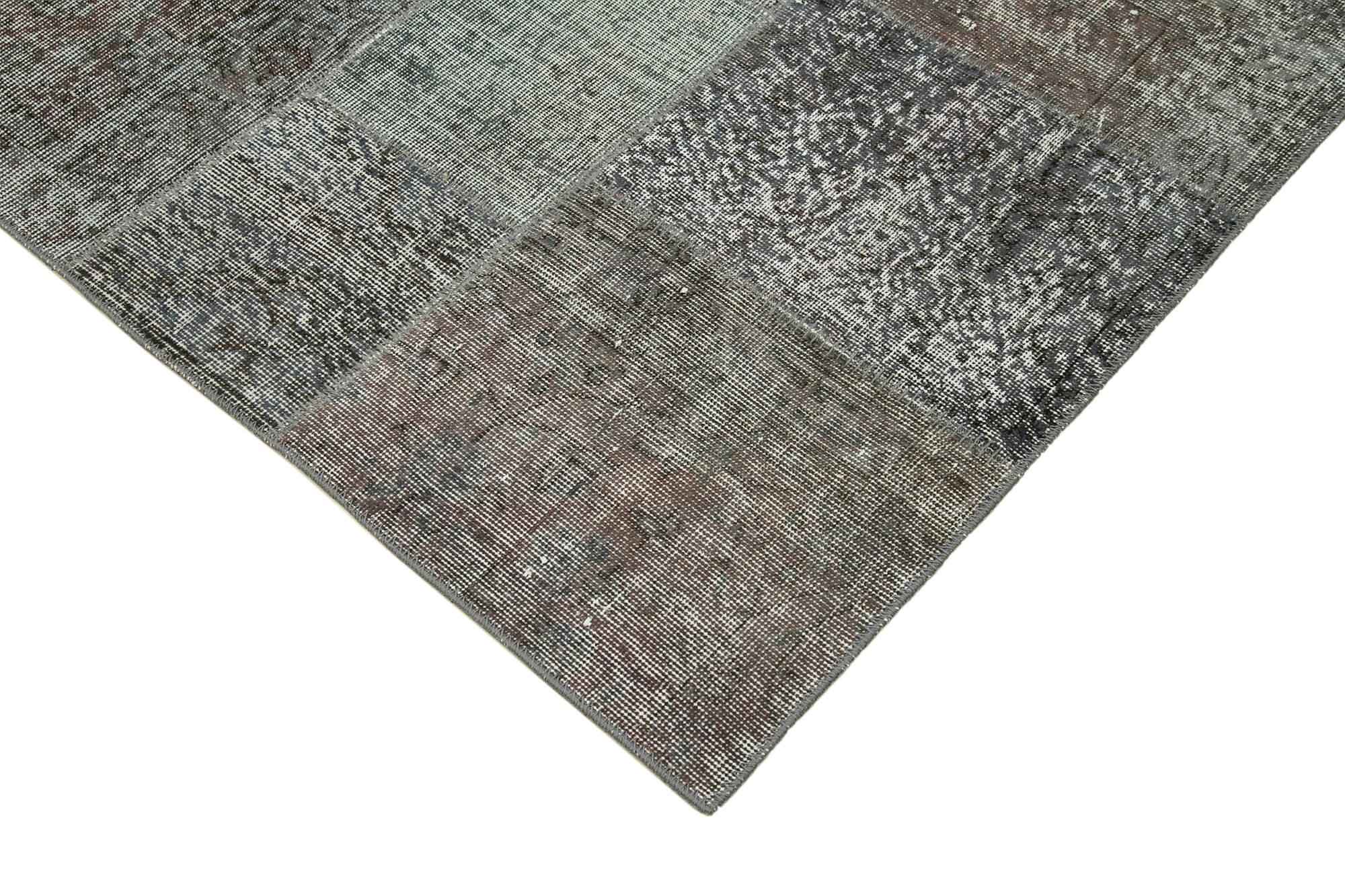 Handmade Wool Area Rug - Kirk Yama Grey Patchwork Cotton Wool Rug 6'6''x9'11''