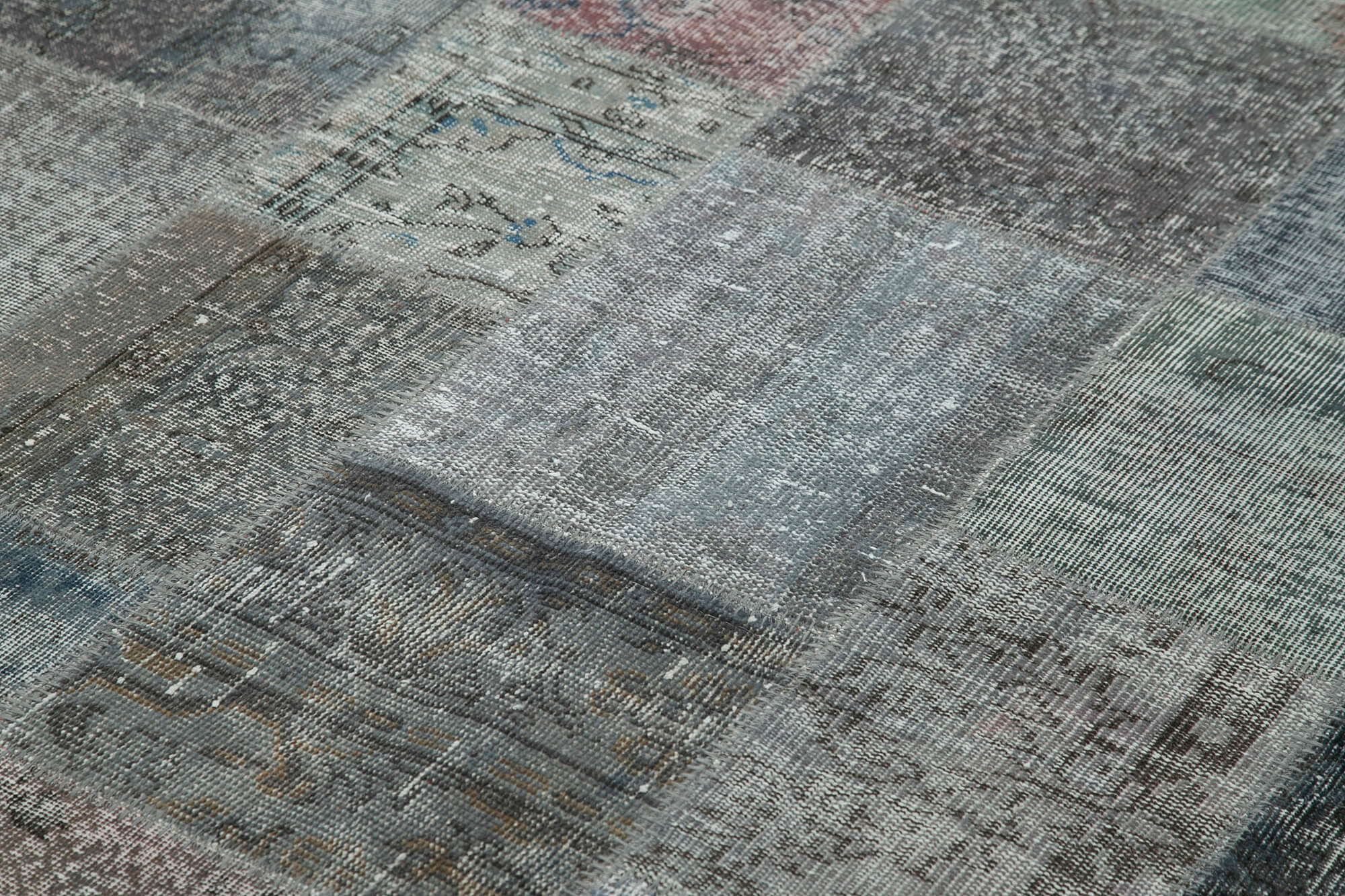 Handmade Wool Area Rug - Kirk Yama Grey Patchwork Cotton Wool Rug 6'6''x9'11''