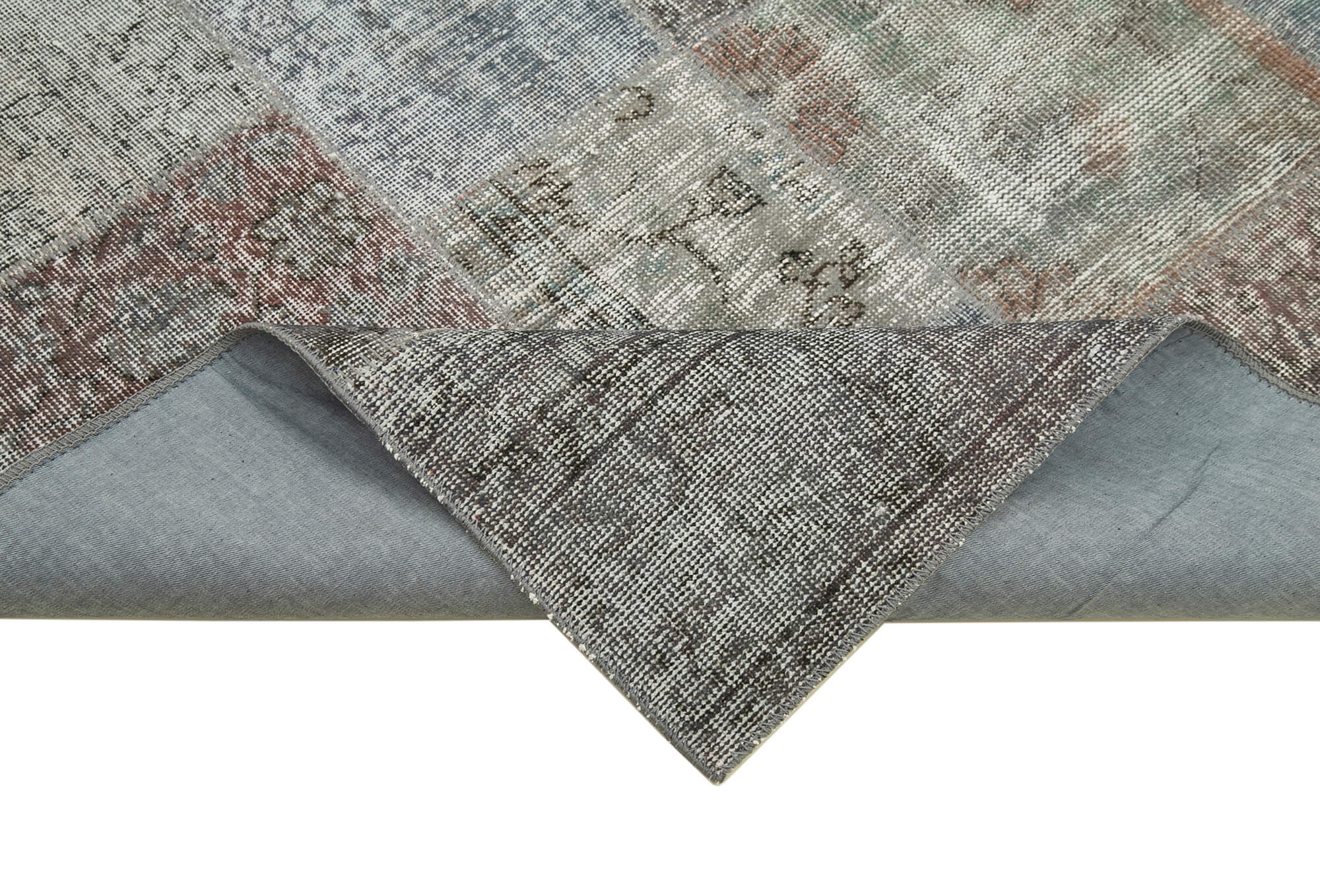 Handmade Wool Area Rug - Kirk Yama Grey Patchwork Cotton Wool Rug 6'6''x9'11''