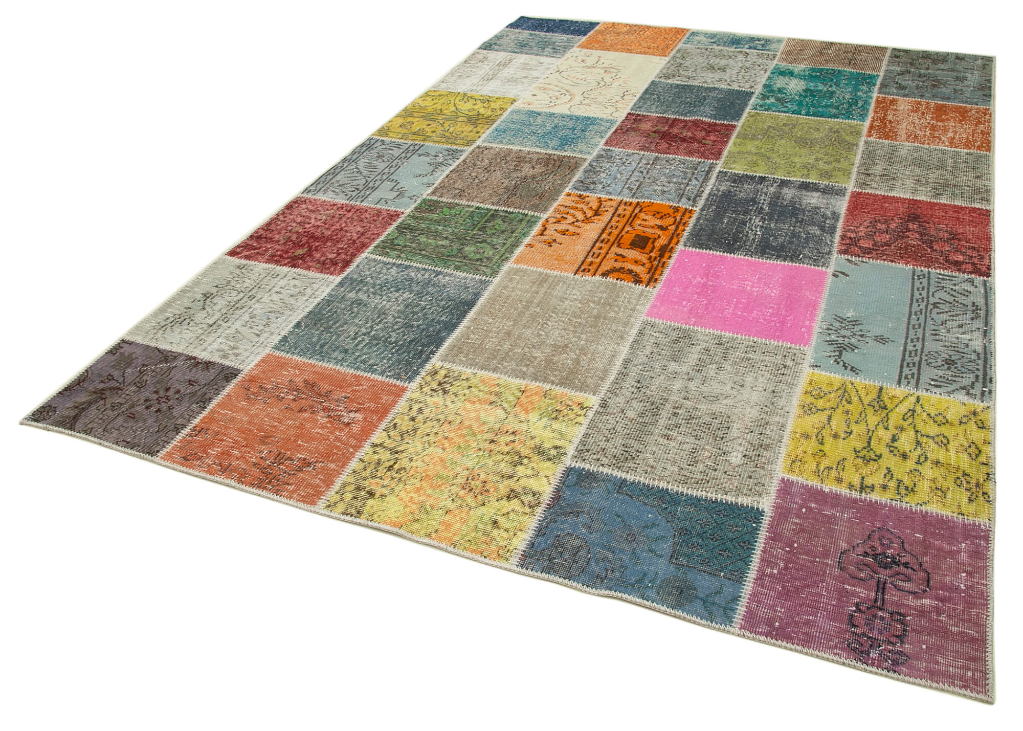 Handmade Patchwork Rug - Kirk Yama Grey Cotton Wool Vintage Area Rug 6'9''x9'9''