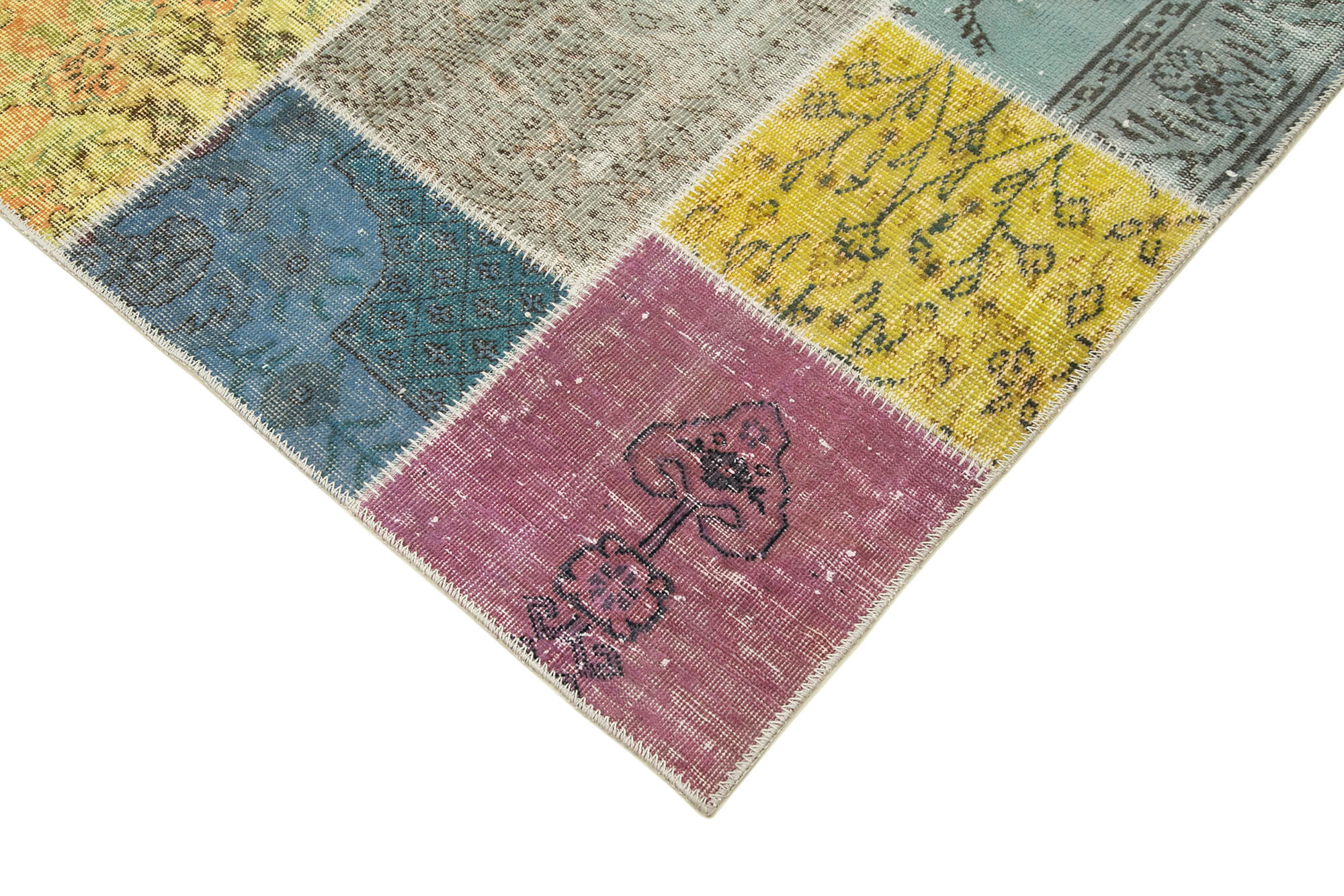 Handmade Patchwork Rug - Kirk Yama Grey Cotton Wool Vintage Area Rug 6'9''x9'9''